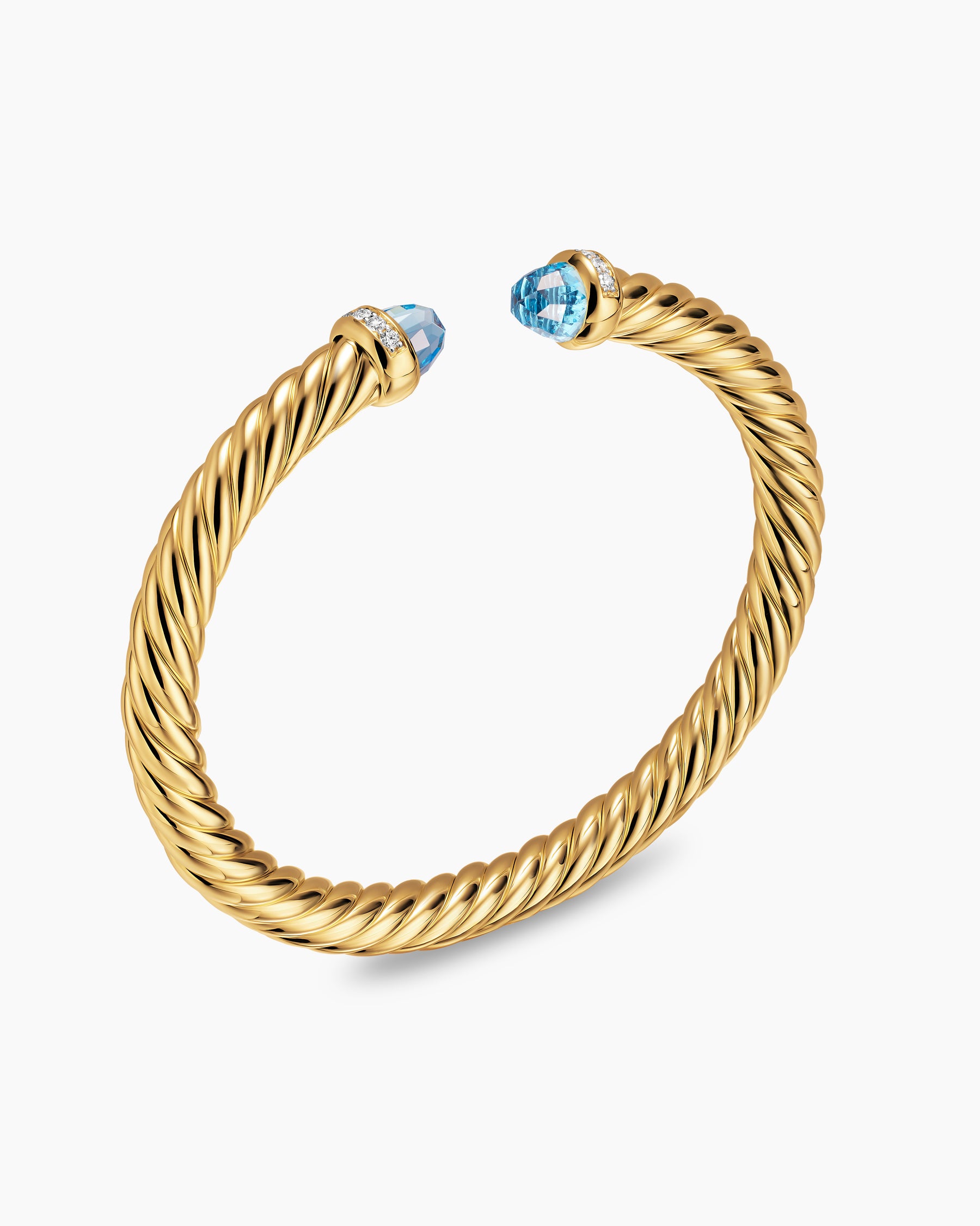 Cablespira Flex Bracelet in 18K Yellow Gold with Blue Topaz and Diamonds, 6mm - Image 3