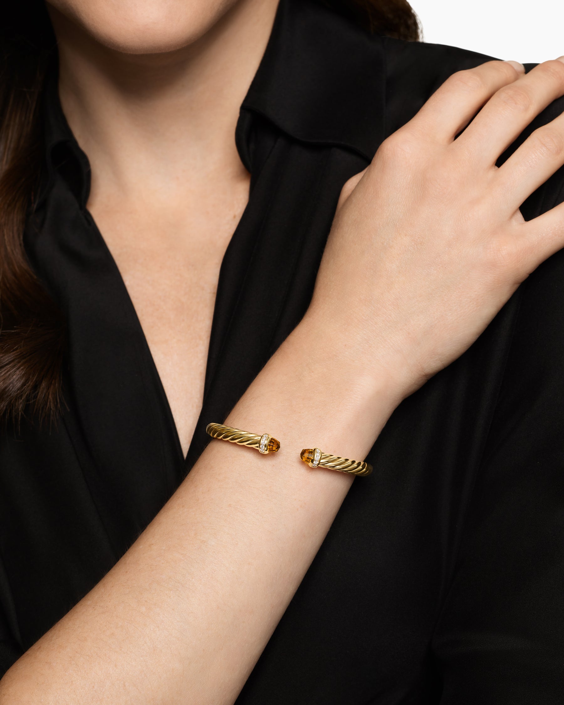 Cablespira Flex Bracelet in 18K Yellow Gold with Citrine and Diamonds, 6mm - Image 2