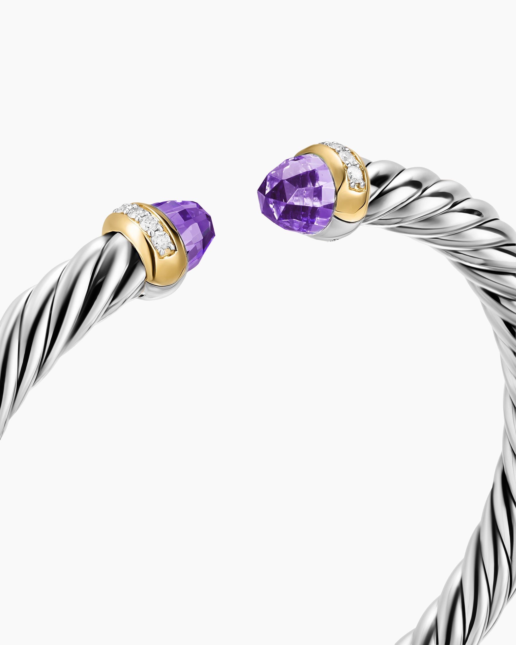 Cable Flex Bracelet in Sterling Silver with 14K Yellow Gold, Amethyst and Diamonds, 6mm - Image 4