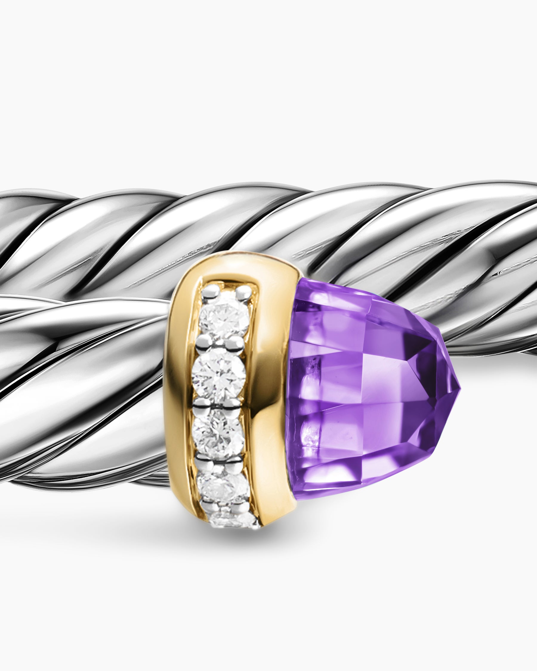 Cable Flex Bracelet in Sterling Silver with 14K Yellow Gold, Amethyst and Diamonds, 6mm - Image 5