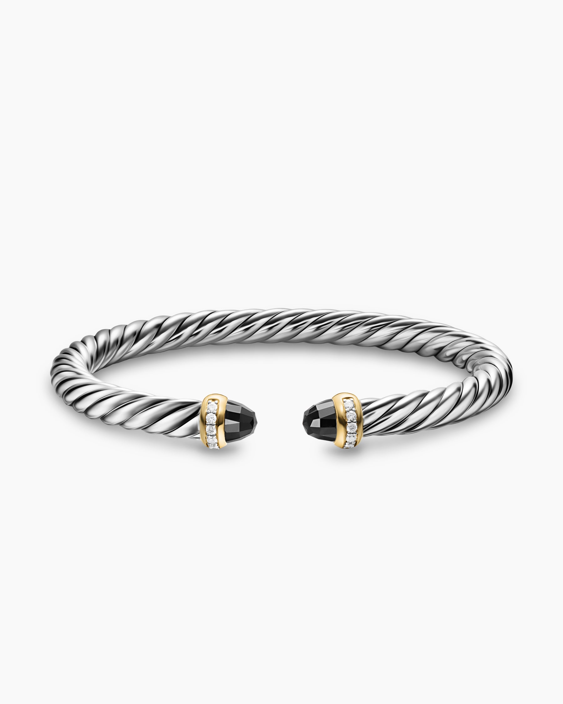 Cable Flex Bracelet in Sterling Silver with 14K Yellow Gold, Black Onyx and Diamonds, 6mm - Image 3