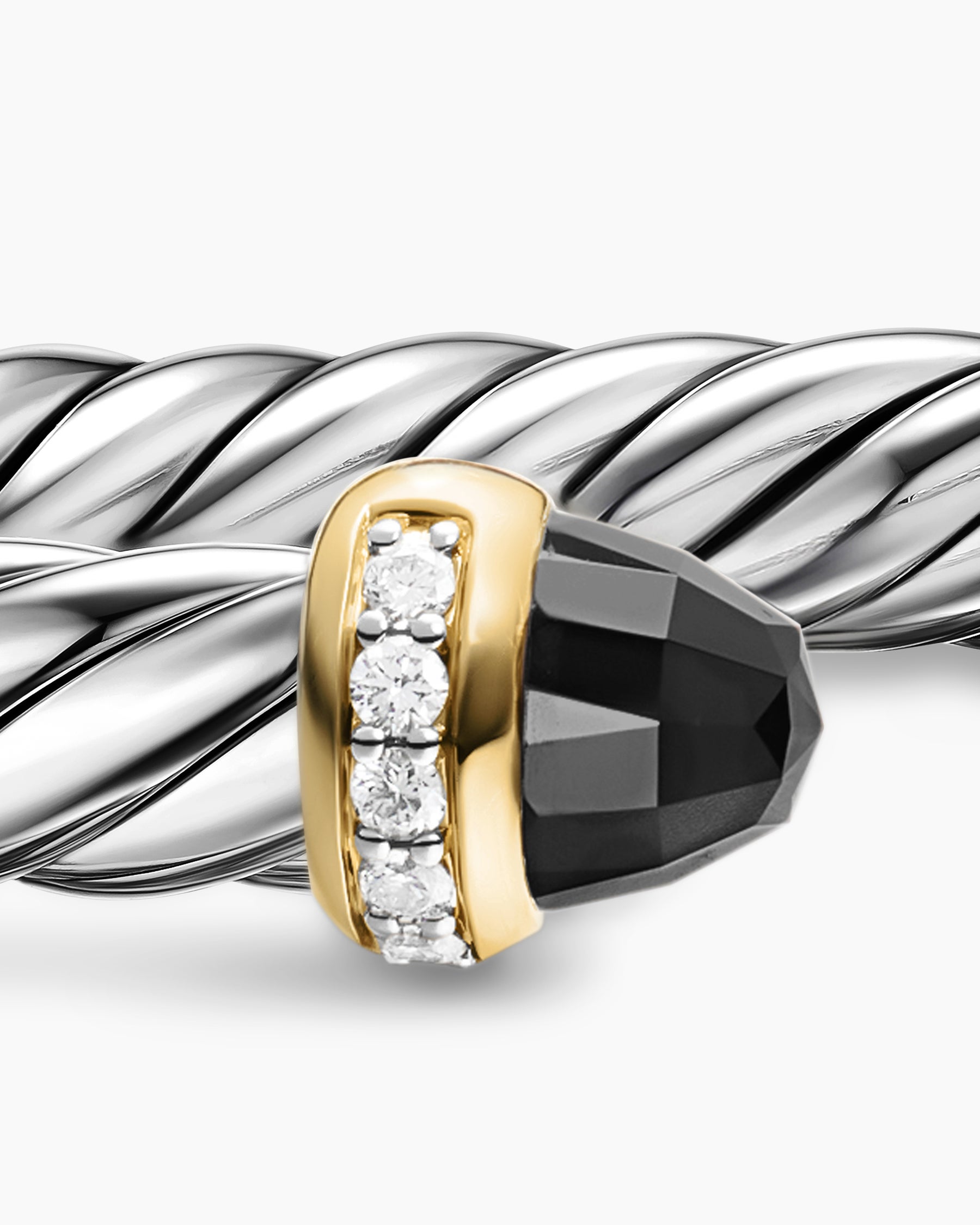 Cable Flex Bracelet in Sterling Silver with 14K Yellow Gold, Black Onyx and Diamonds, 6mm - Image 5