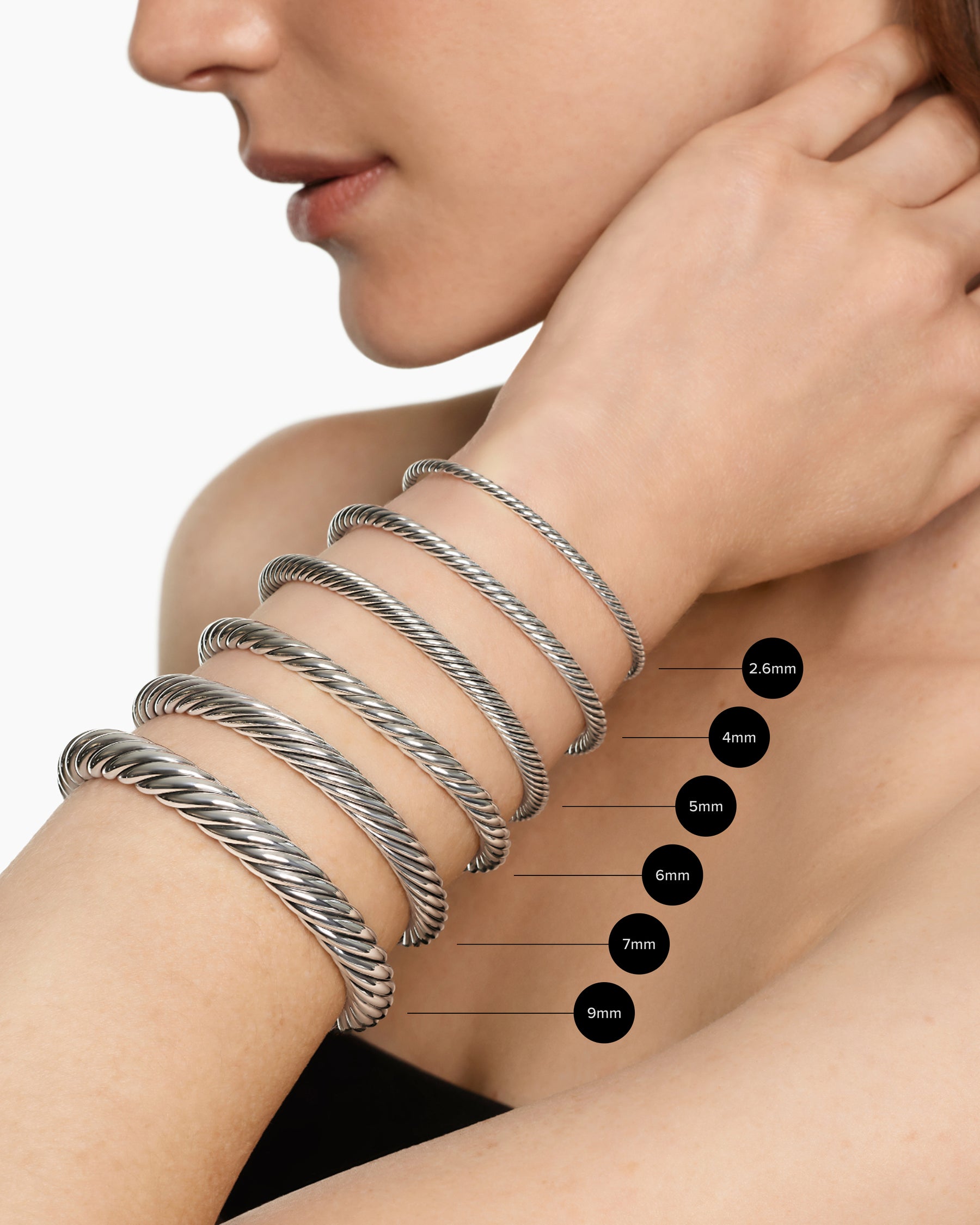 Cable Flex Bracelet in Sterling Silver with 14K Yellow Gold, Black Onyx and Diamonds, 6mm - Image 6