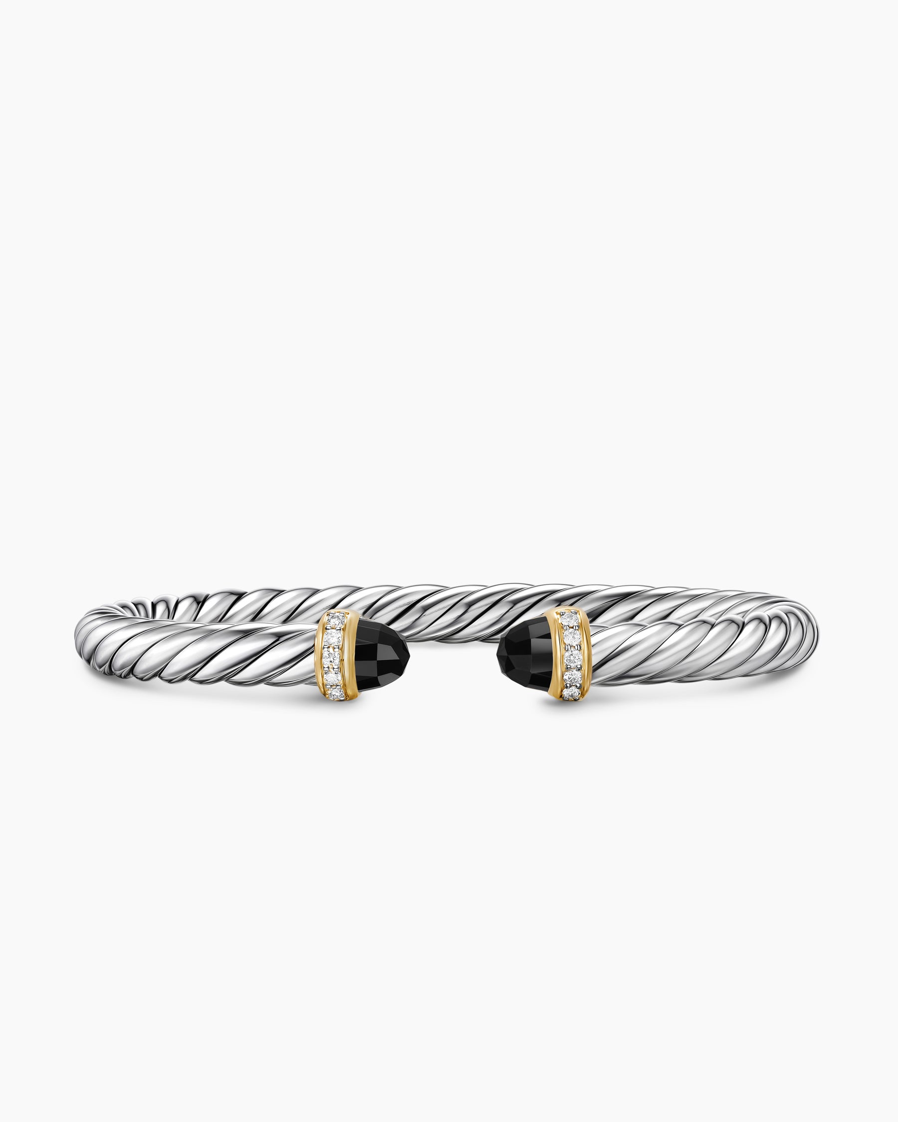 Cable Flex Bracelet in Sterling Silver with 14K Yellow Gold, Black Onyx and Diamonds, 6mm