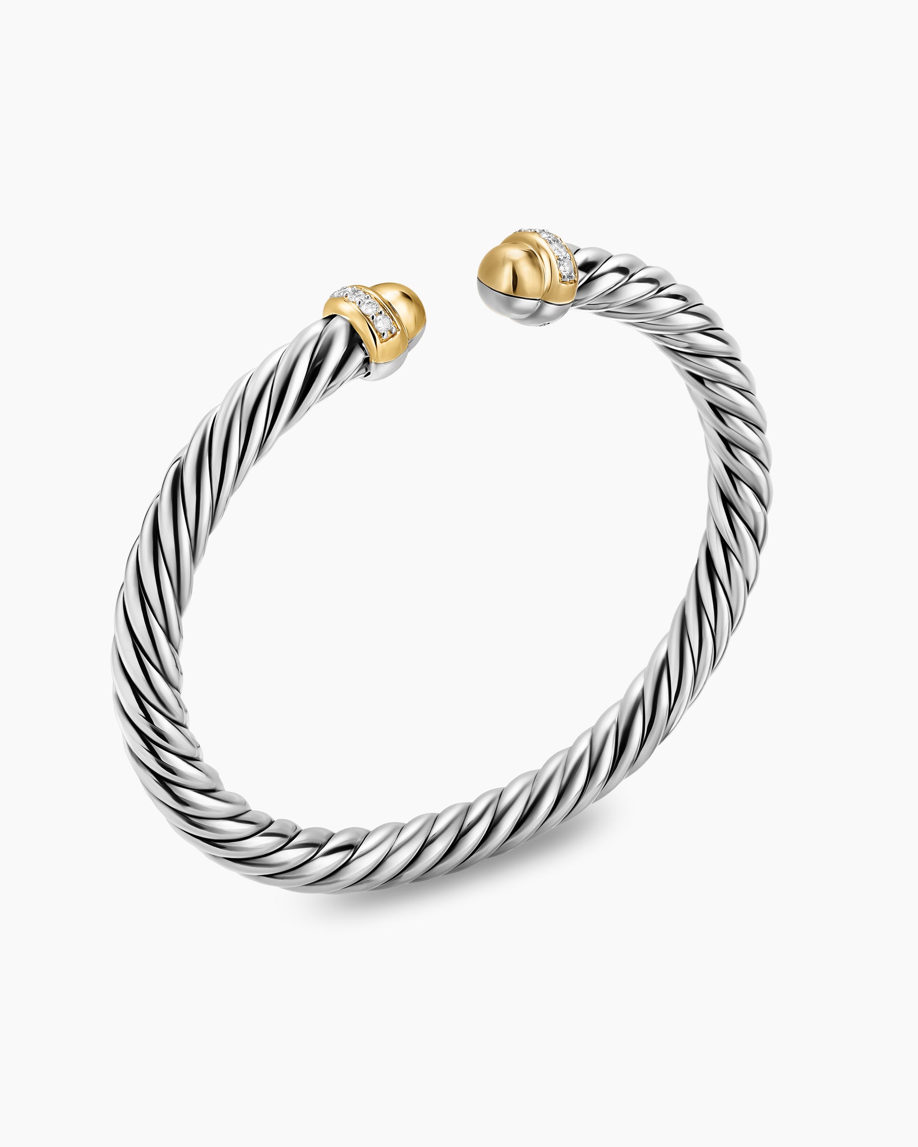 Cable Flex Bracelet in Sterling Silver with 14K Yellow Gold Domes and Diamonds, 6mm - Image 2
