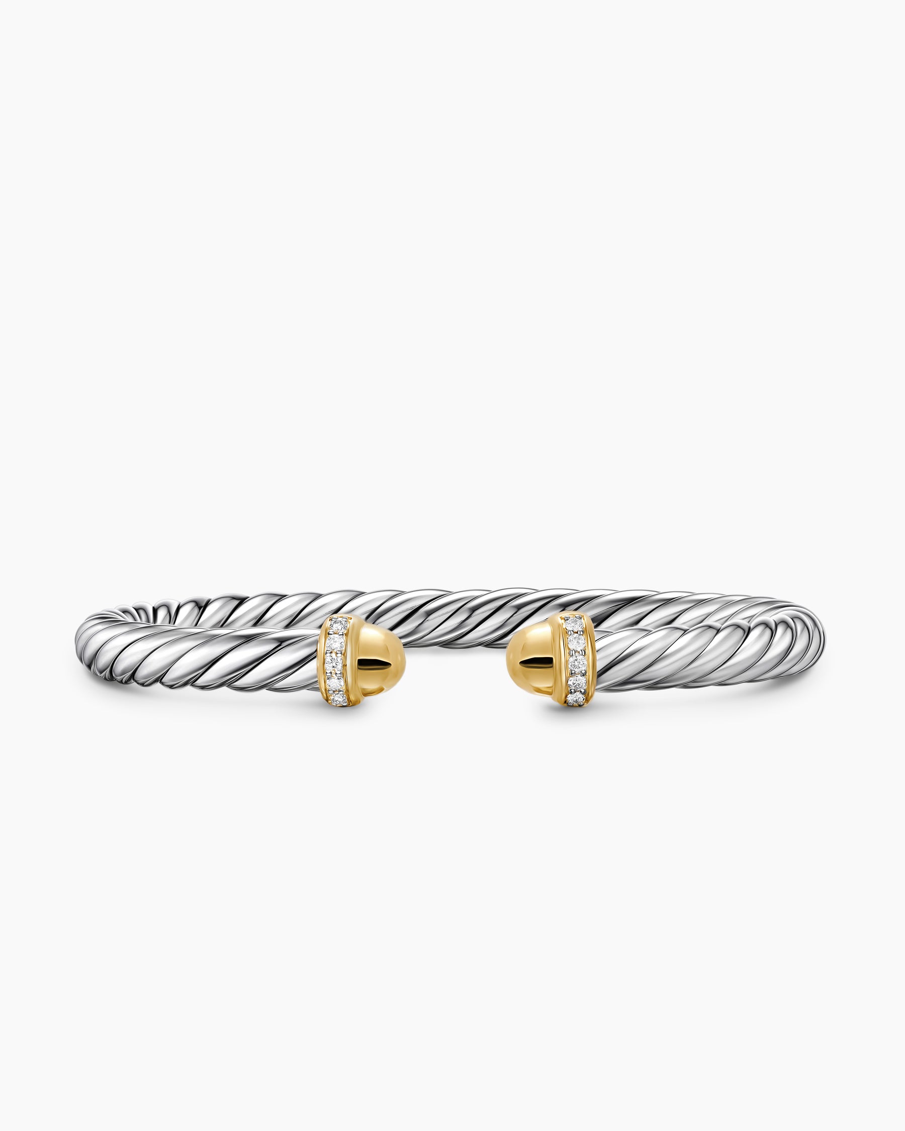 Cable Flex Bracelet in Sterling Silver with 14K Yellow Gold Domes and Diamonds, 6mm