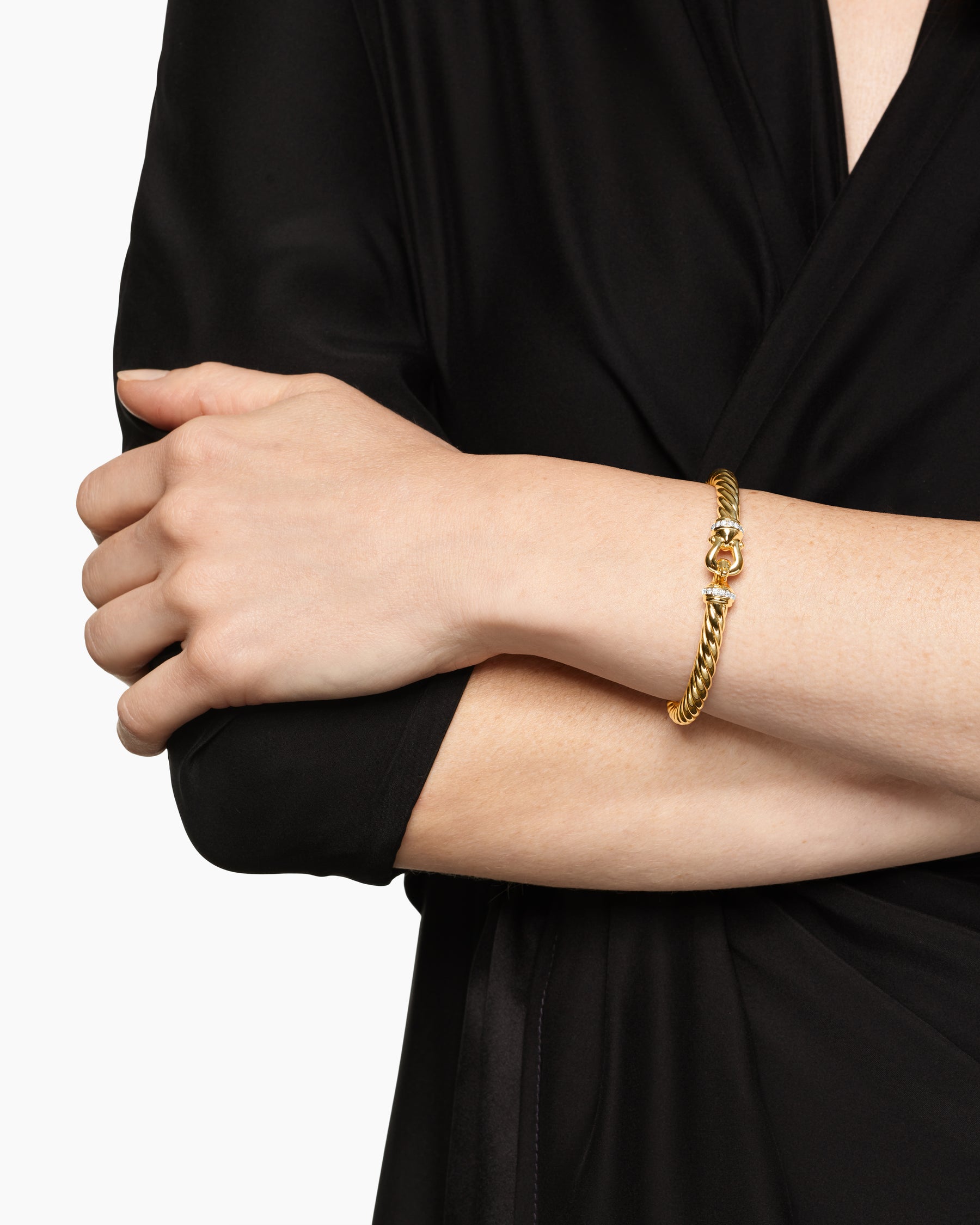 Cablespira Buckle Bracelet in 18K Yellow Gold with Diamonds, 6mm - Image 2