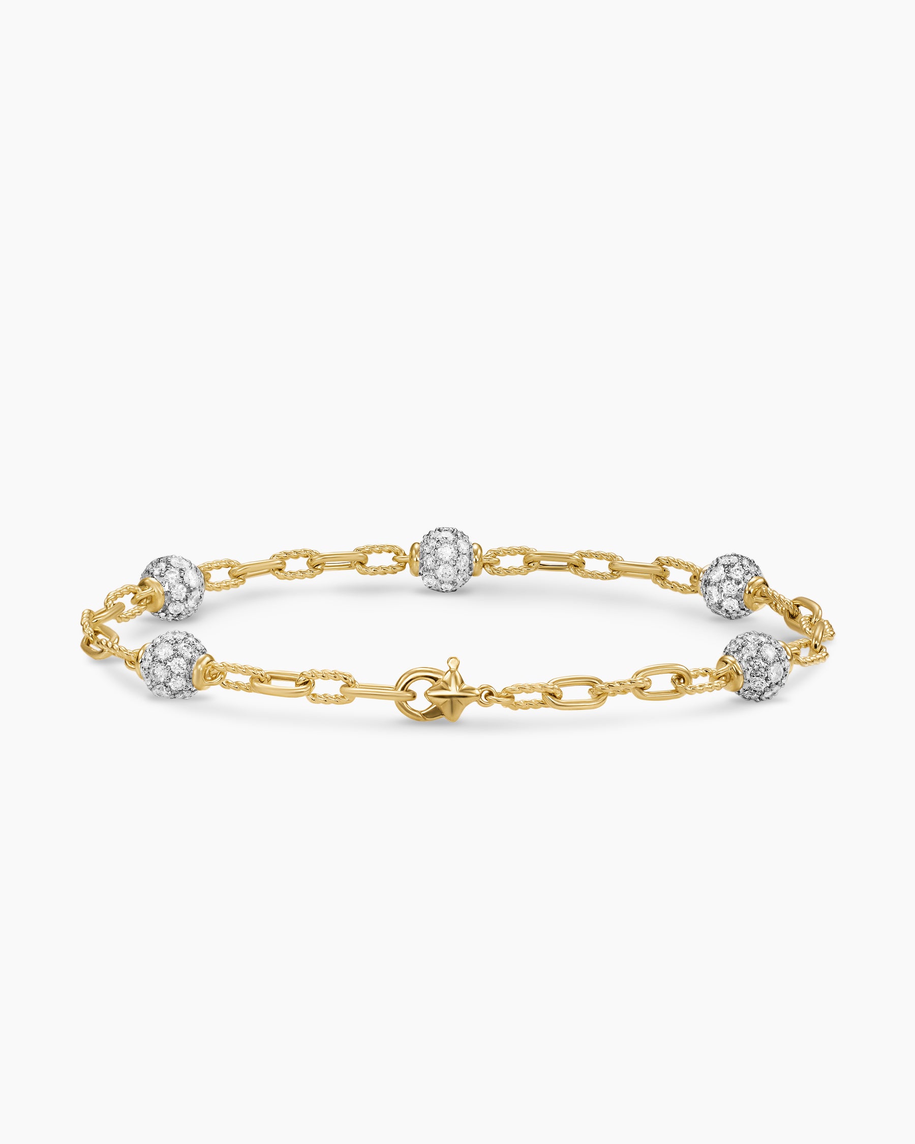 DY Madison Pavé Bead Chain Bracelet in 18K Yellow Gold with Diamonds, 3mm - Image 4
