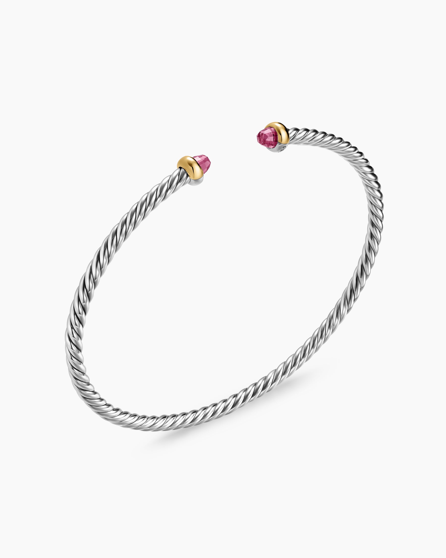 Micro Cable Flex Bracelet in Sterling Silver with 14K Yellow Gold and Pink Tourmalines, 2.6mm - Image 3