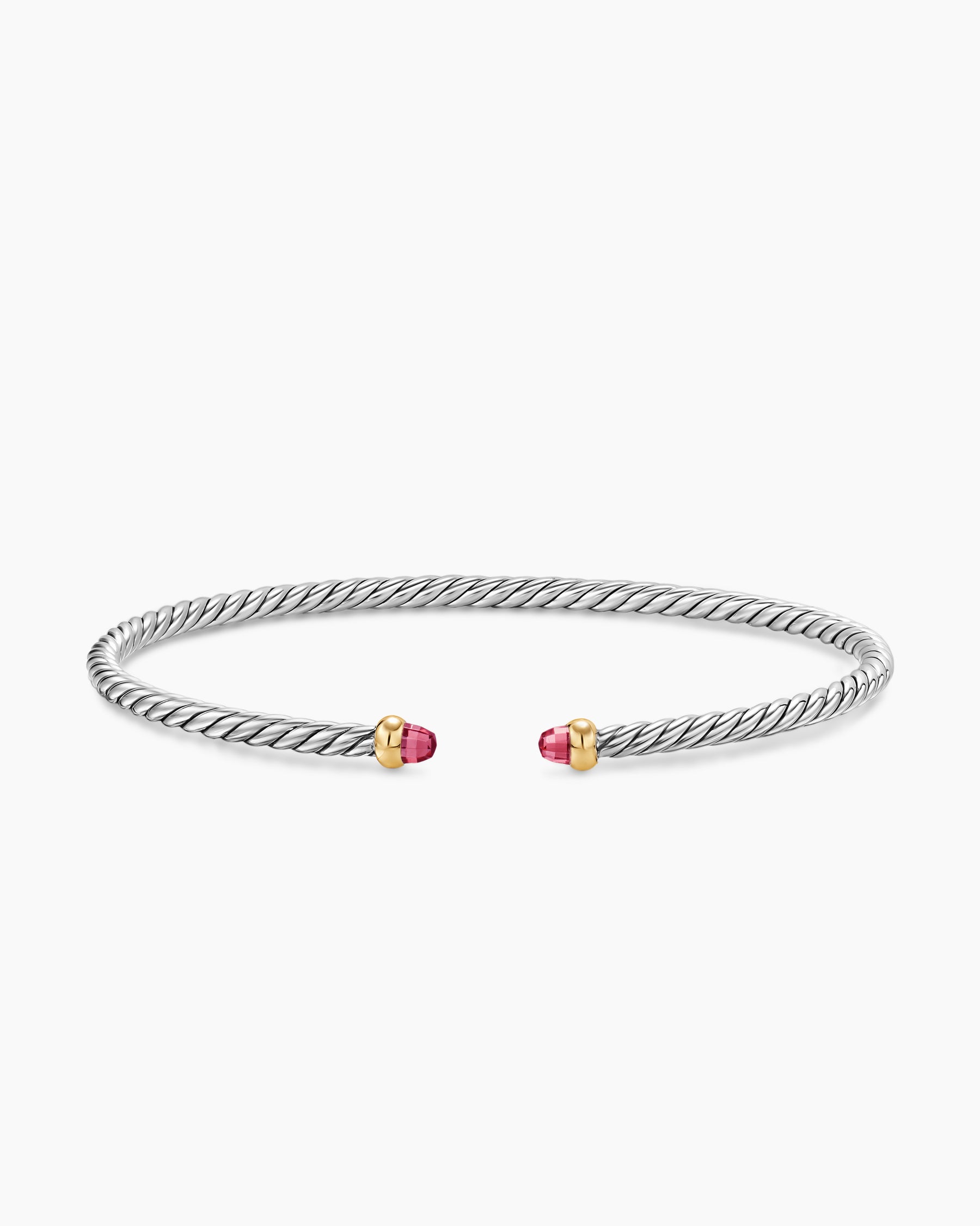 Micro Cable Flex Bracelet in Sterling Silver with 14K Yellow Gold and Pink Tourmalines, 2.6mm - Image 4