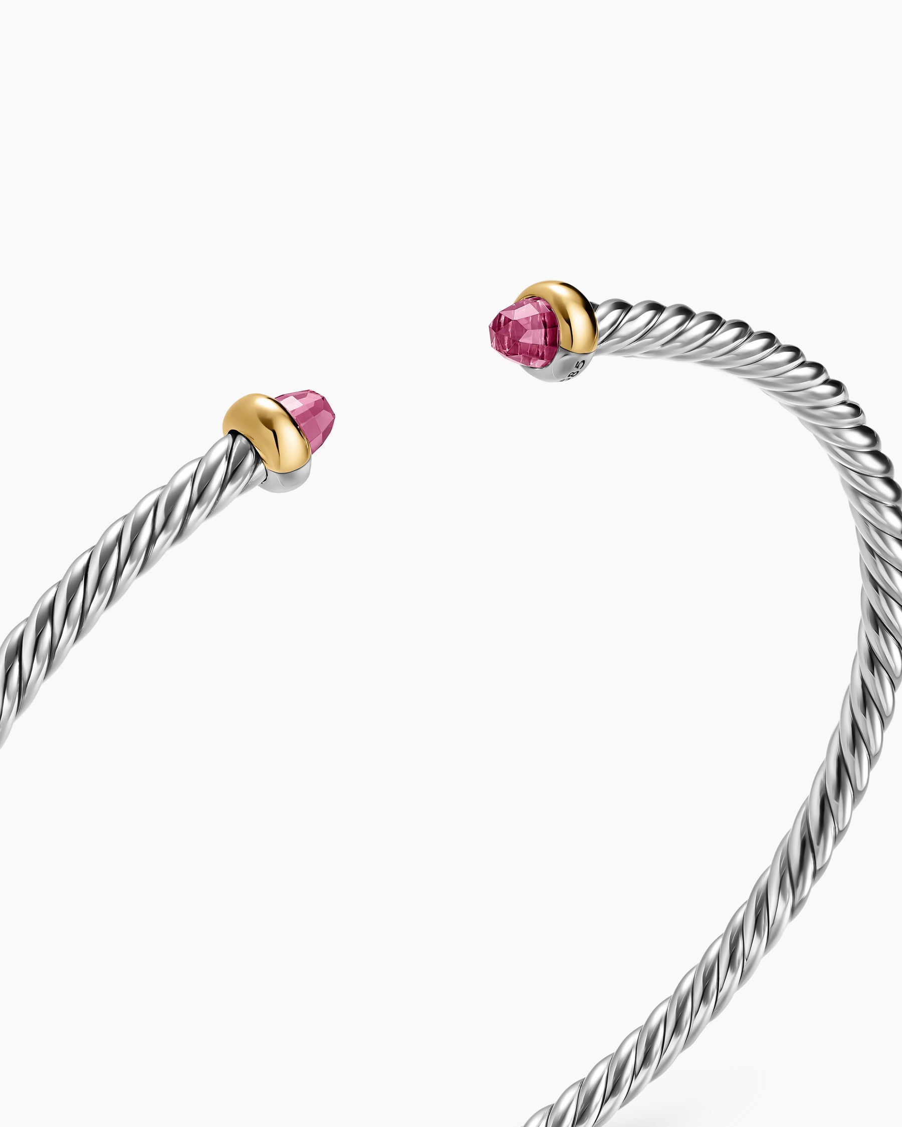 Micro Cable Flex Bracelet in Sterling Silver with 14K Yellow Gold and Pink Tourmalines, 2.6mm - Image 5