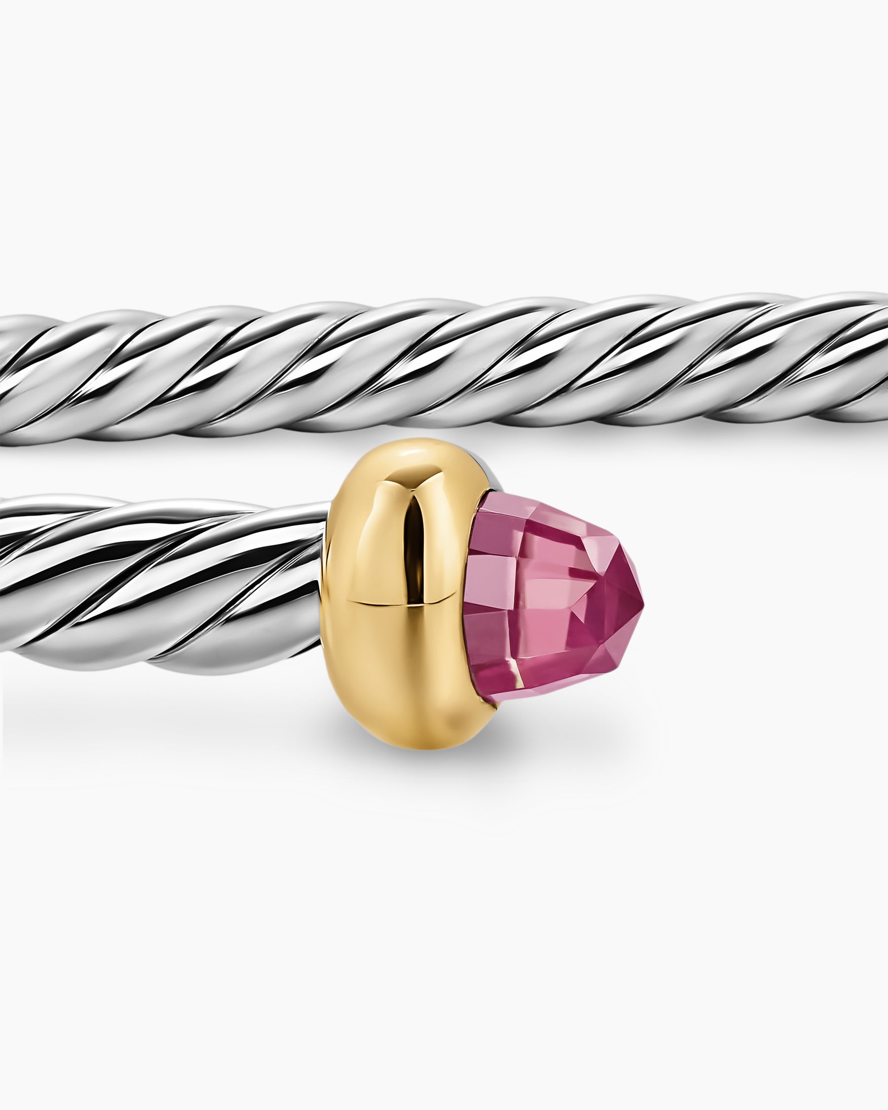 Micro Cable Flex Bracelet in Sterling Silver with 14K Yellow Gold and Pink Tourmalines, 2.6mm - Image 6