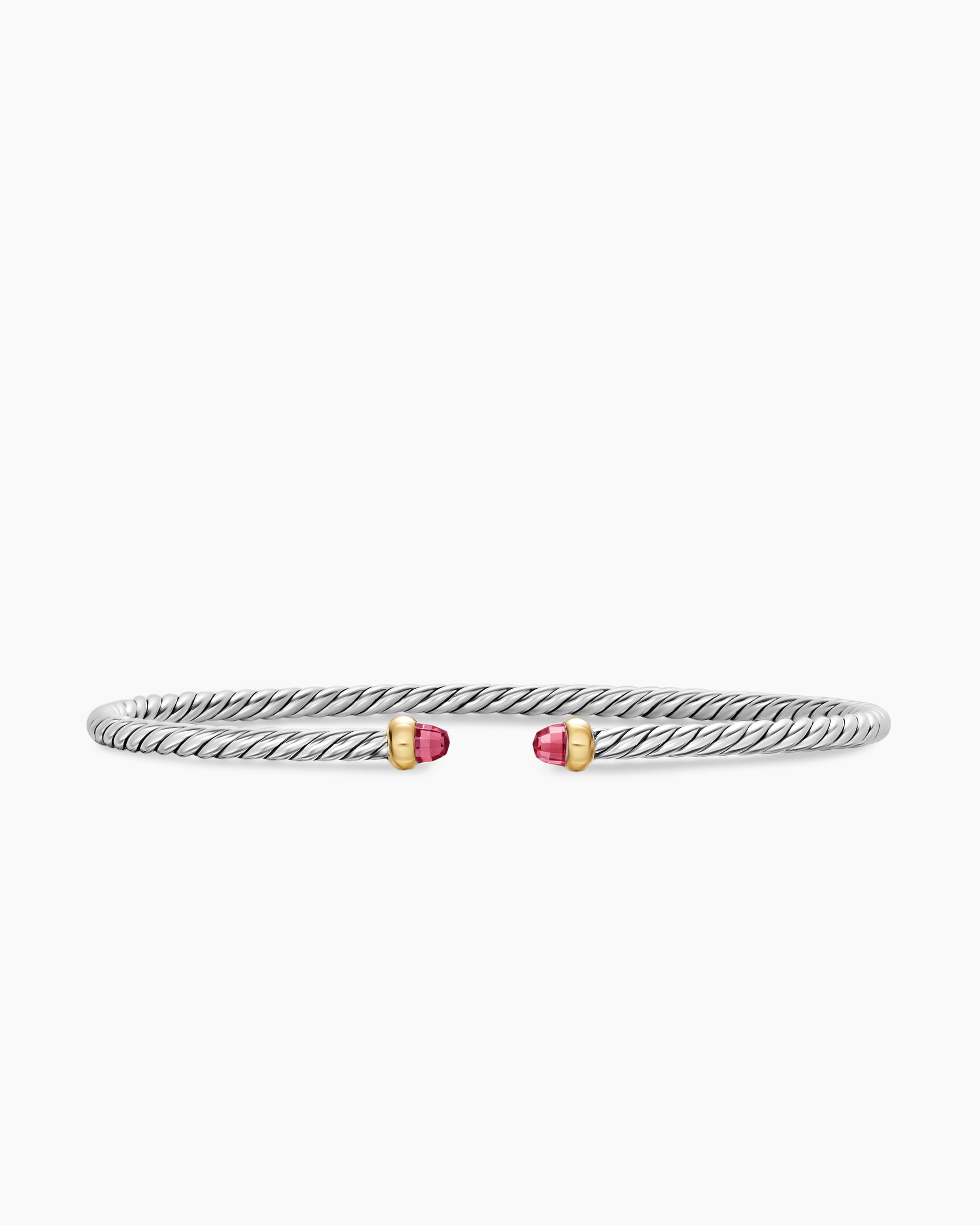 Micro Cable Flex Bracelet in Sterling Silver with 14K Yellow Gold and Pink Tourmalines, 2.6mm