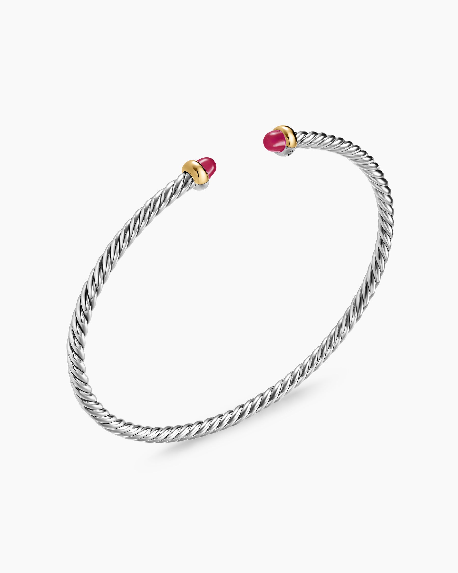 Micro Cable Flex Bracelet in Sterling Silver with 14K Yellow Gold and Rubies, 2.6mm - Image 3