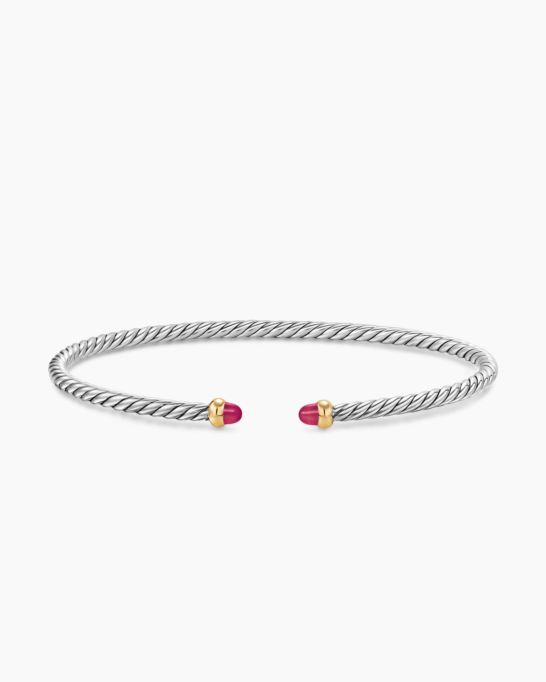 Micro Cable Flex Bracelet in Sterling Silver with 14K Yellow Gold and Rubies, 2.6mm - Image 4