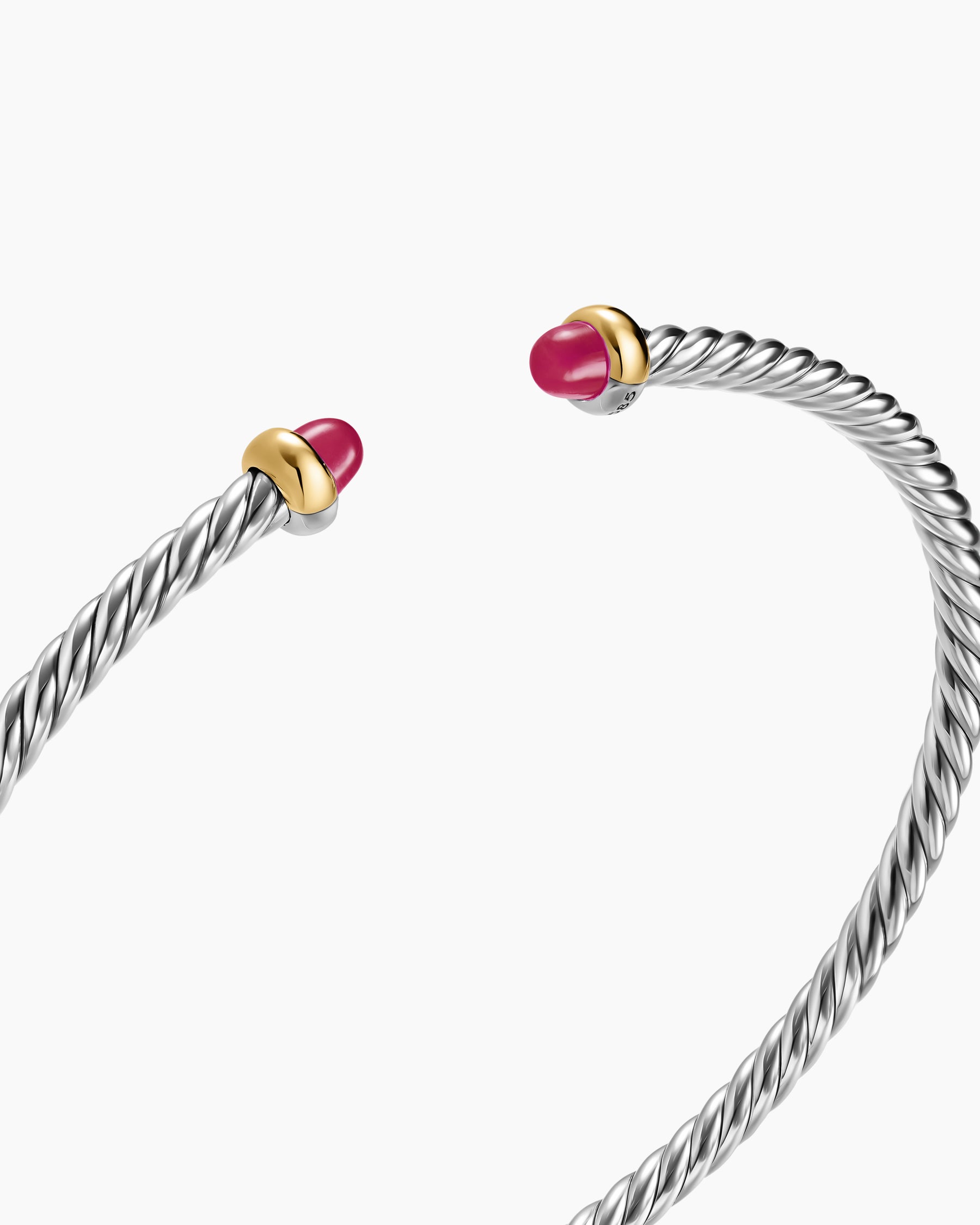Micro Cable Flex Bracelet in Sterling Silver with 14K Yellow Gold and Rubies, 2.6mm - Image 5
