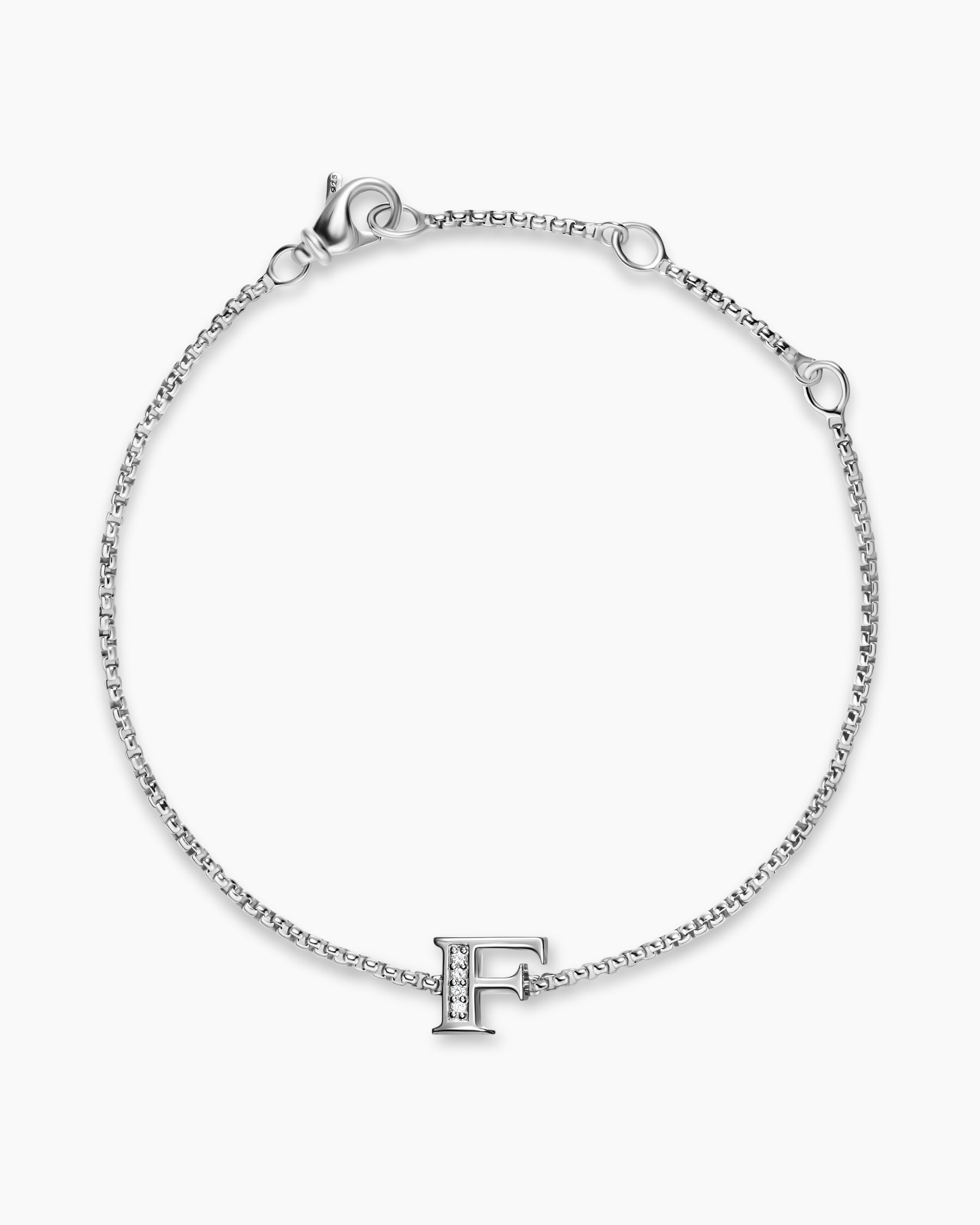 Alternative view of Petite Initial Chain Bracelet in Sterling Silver with Diamond F