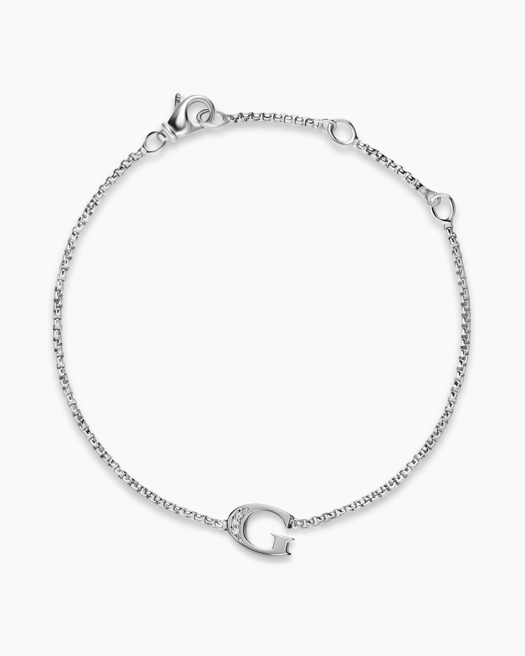 Alternative view of Petite Initial Chain Bracelet in Sterling Silver with Diamond G