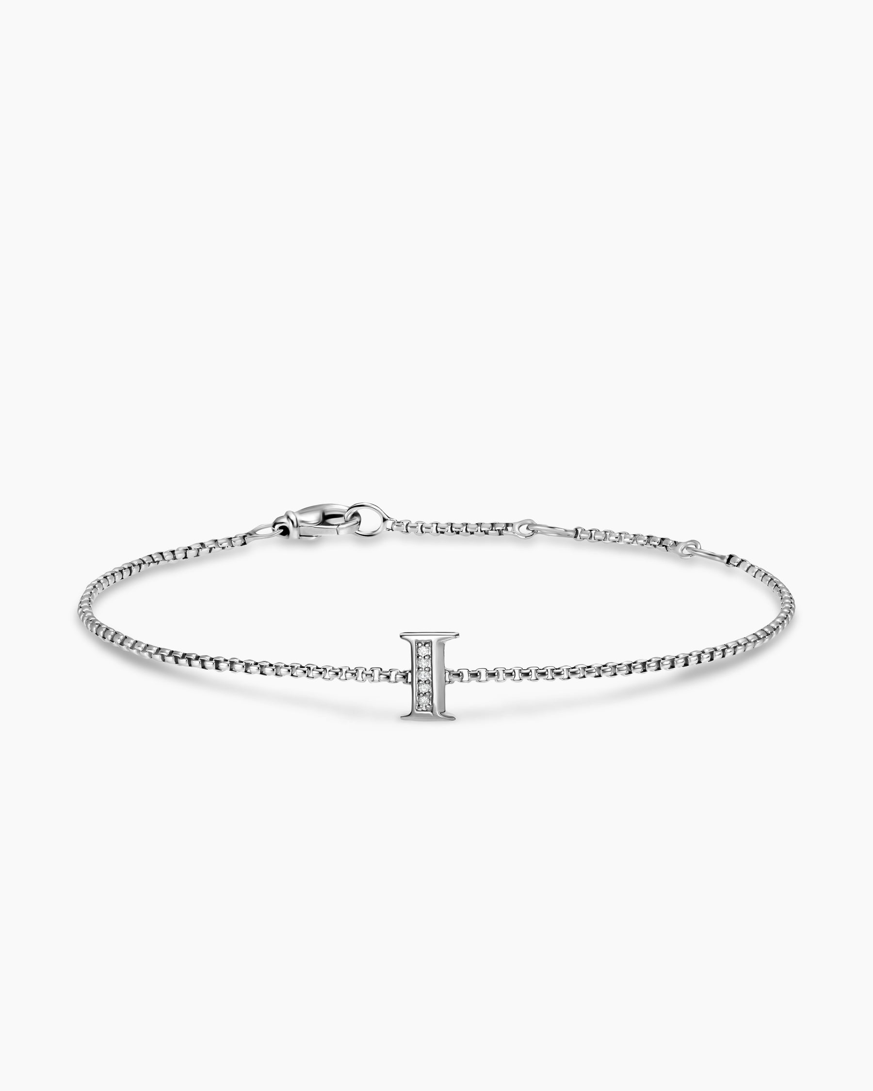 Petite Initial Chain Bracelet in Sterling Silver with Diamond I