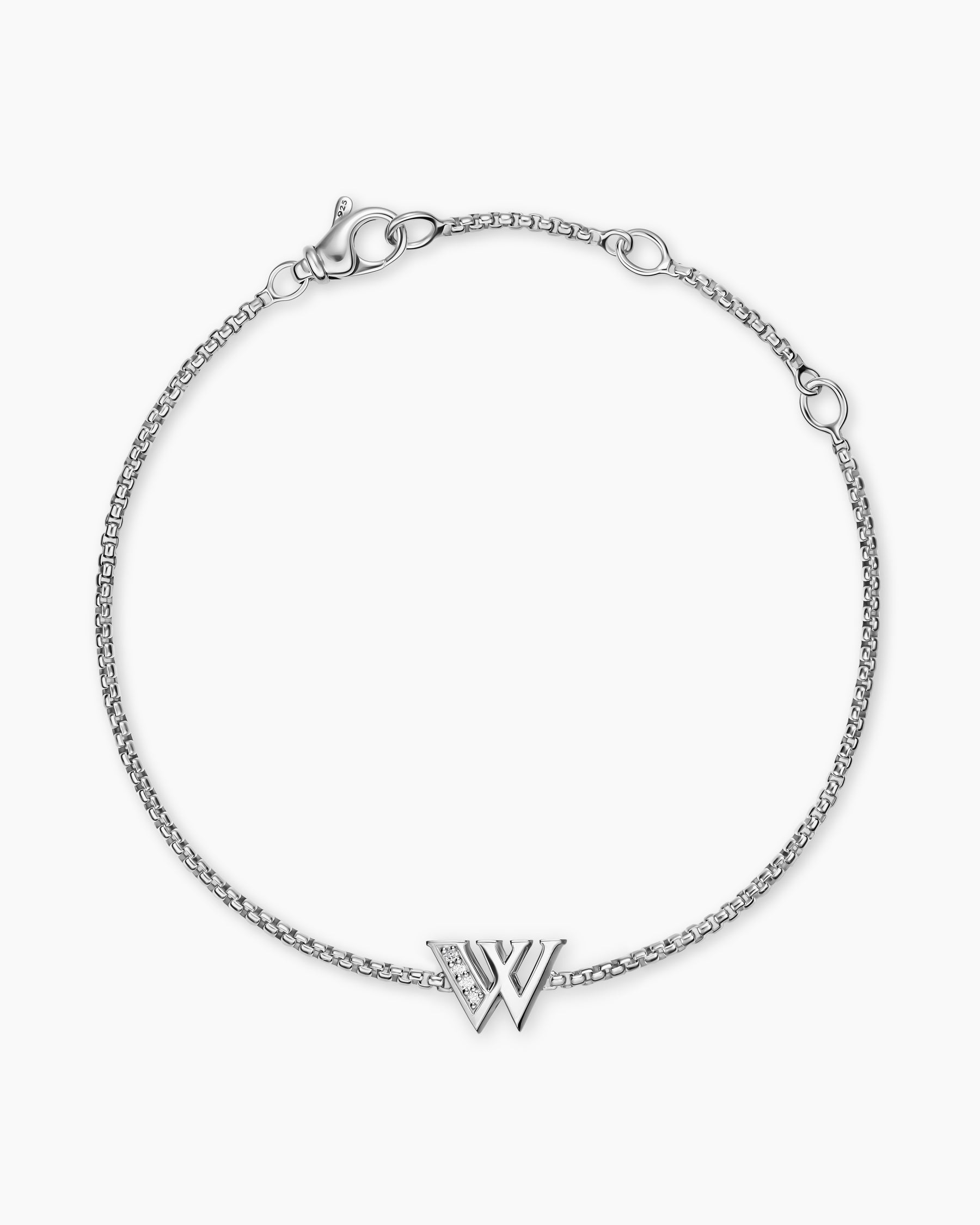 Alternative view of Petite Initial Chain Bracelet in Sterling Silver with Diamond W