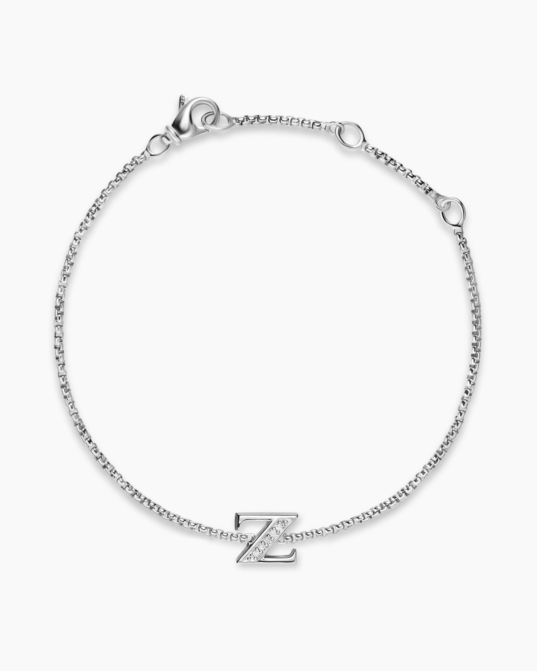 Alternative view of Petite Initial Chain Bracelet in Sterling Silver with Diamond Z
