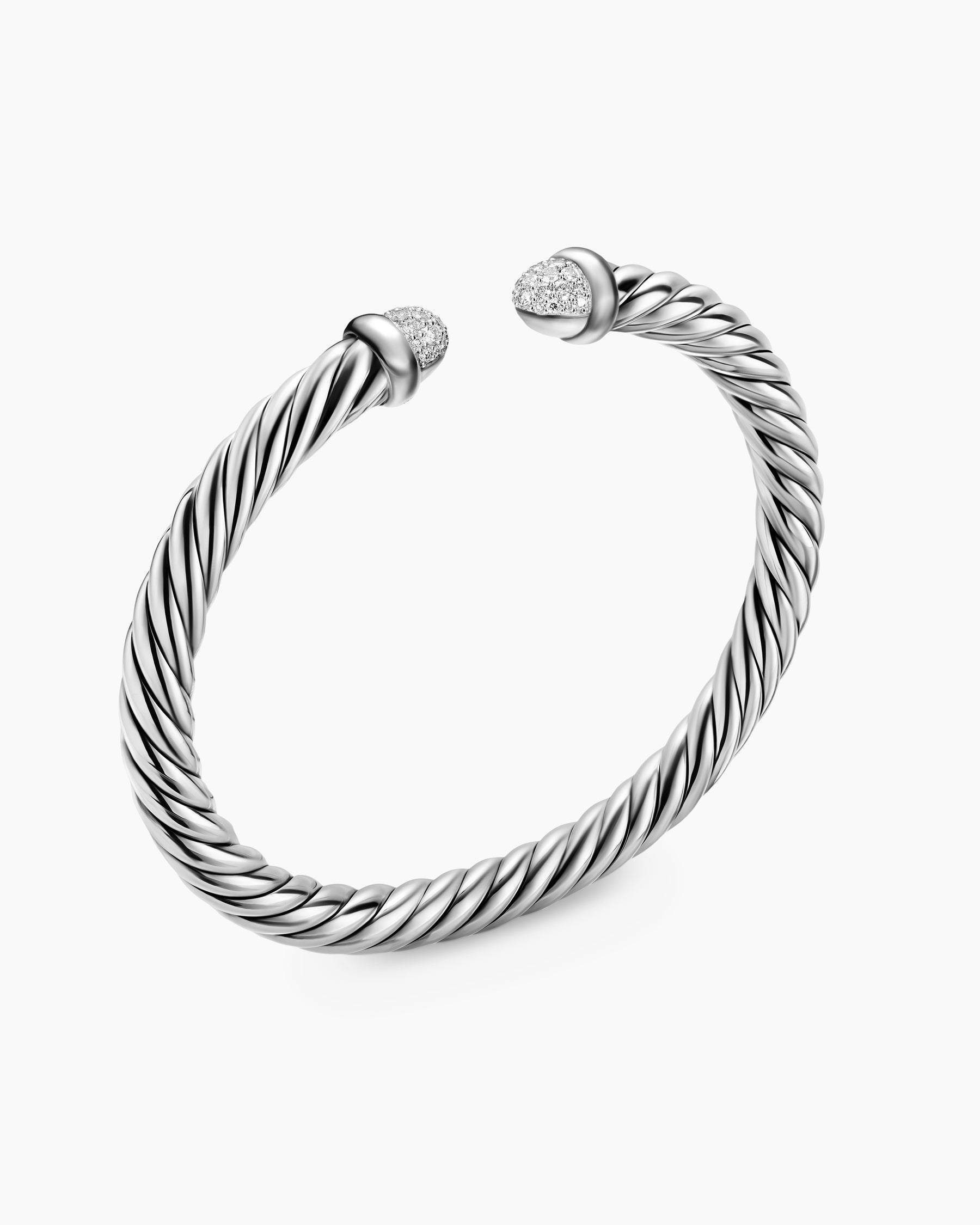 Alternative view of Cable Flex Bracelet in Sterling Silver with Pavé Diamond Domes, 6mm