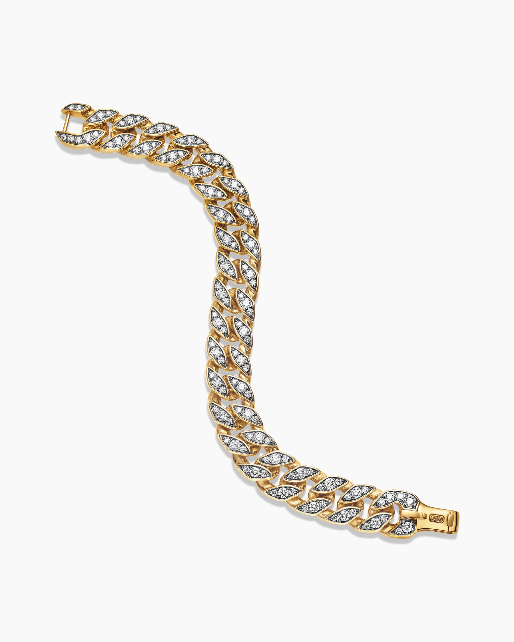Curb Chain Bracelet in 18K Yellow Gold with Diamonds, 14.5mm - Image 3