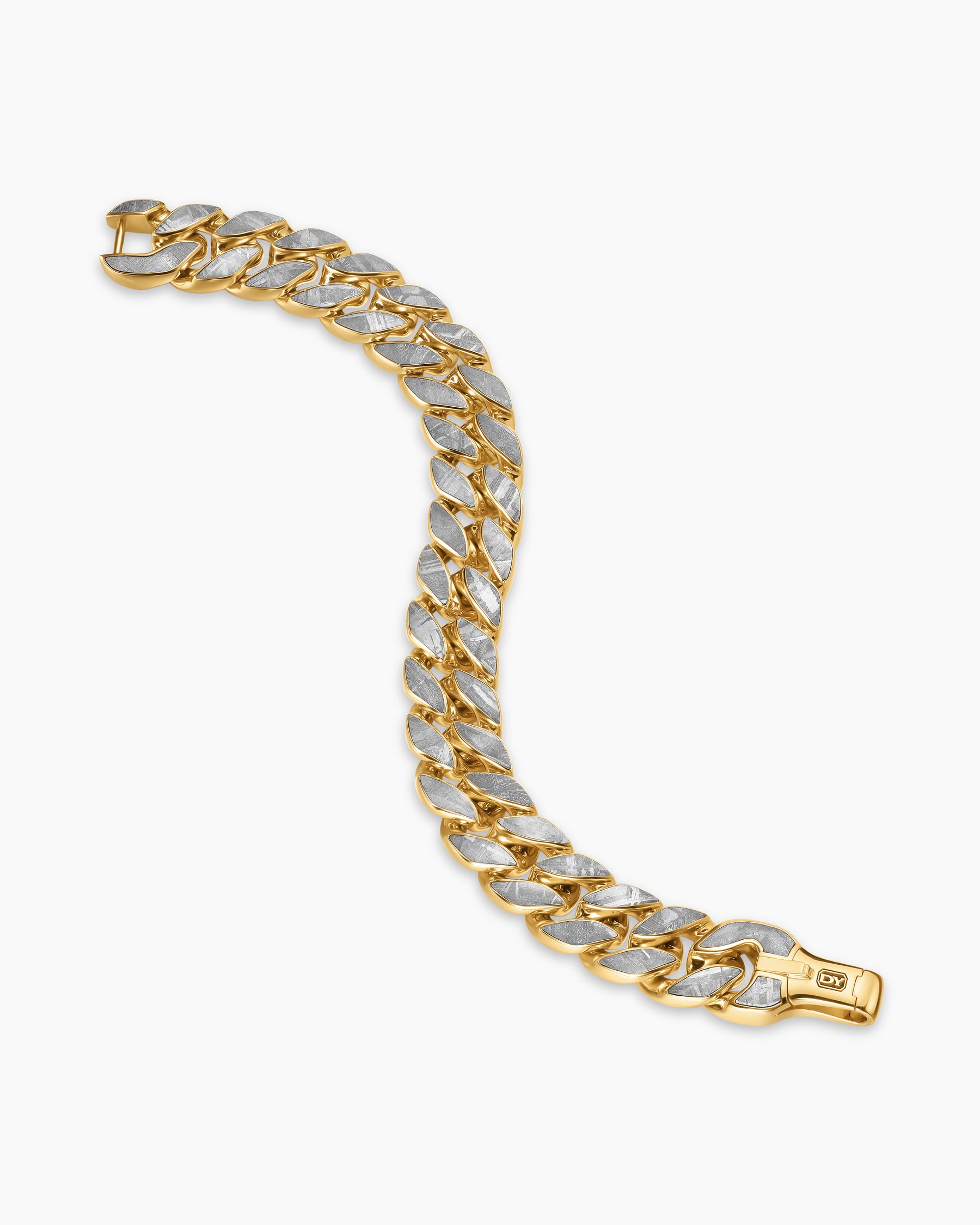 Curb Chain Bracelet in 18K Yellow Gold with Meteorite, 14.5mm - Image 3