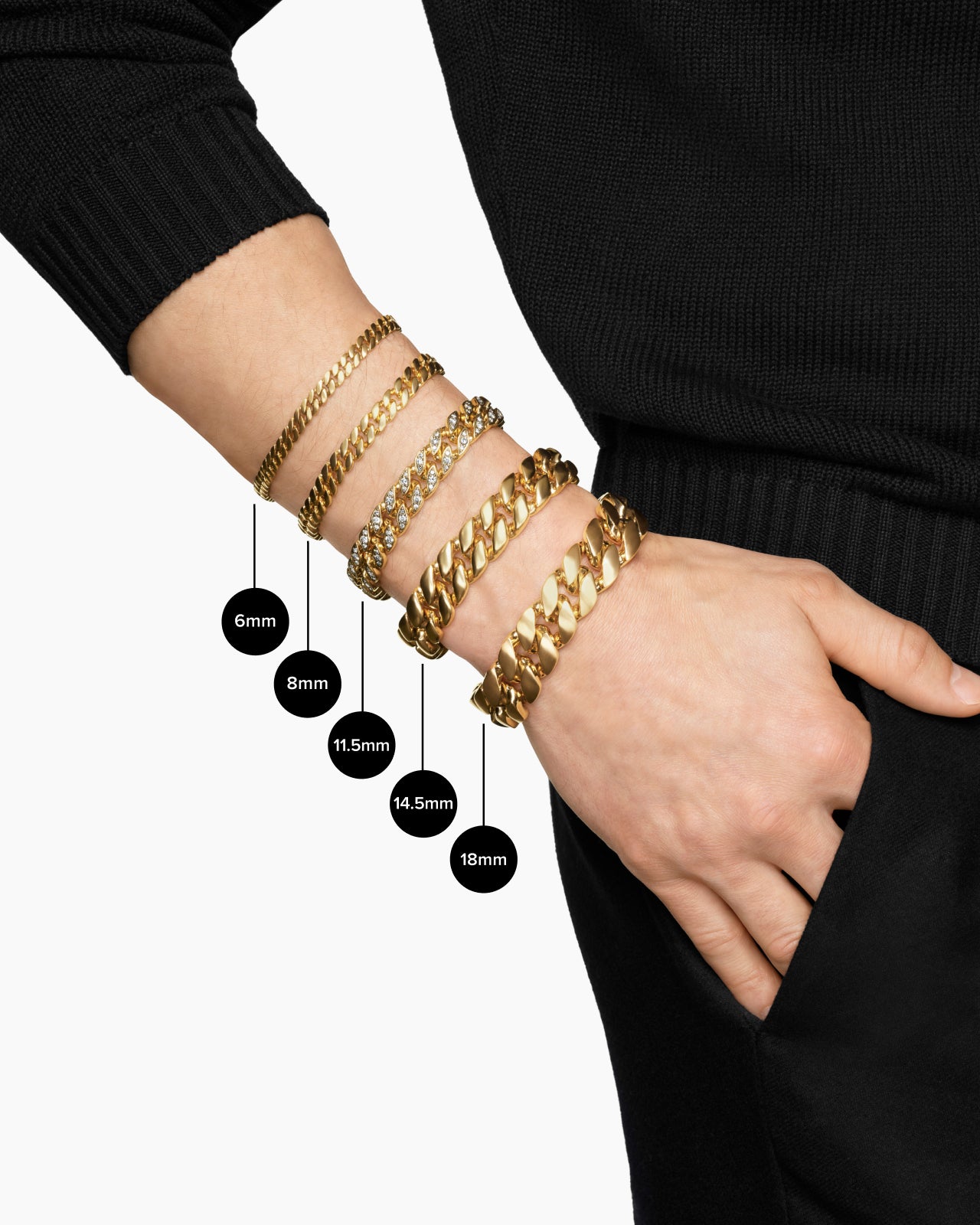 Curb Chain Bracelet in 18K Yellow Gold with Meteorite, 14.5mm - Image 5