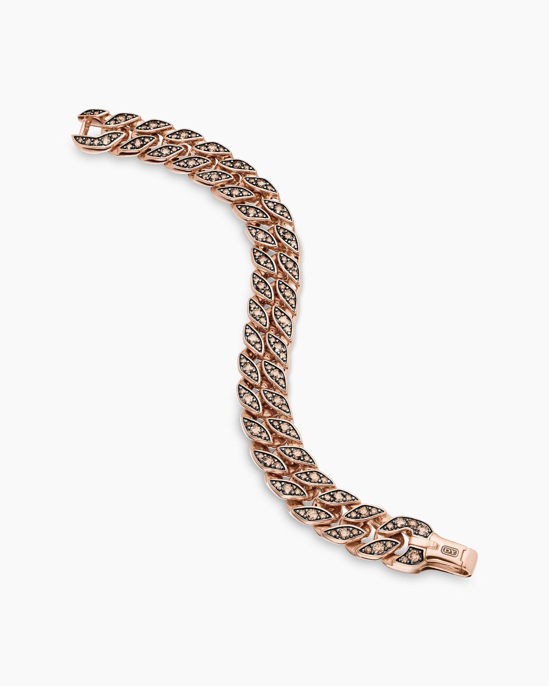 Curb Chain Bracelet in 18K Rose Gold with Cognac Diamonds, 14.5mm - Image 3