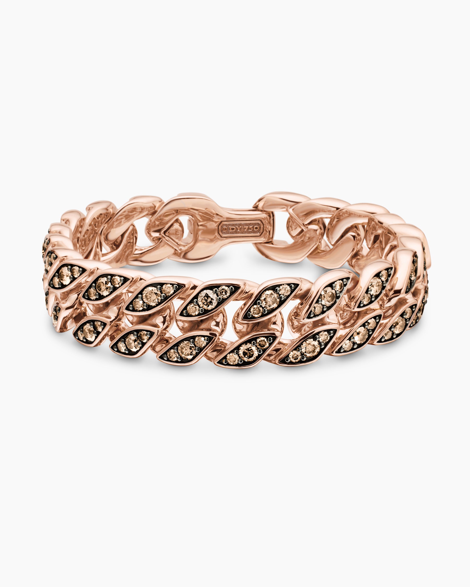 Curb Chain Bracelet in 18K Rose Gold with Cognac Diamonds, 14.5mm - Image 4