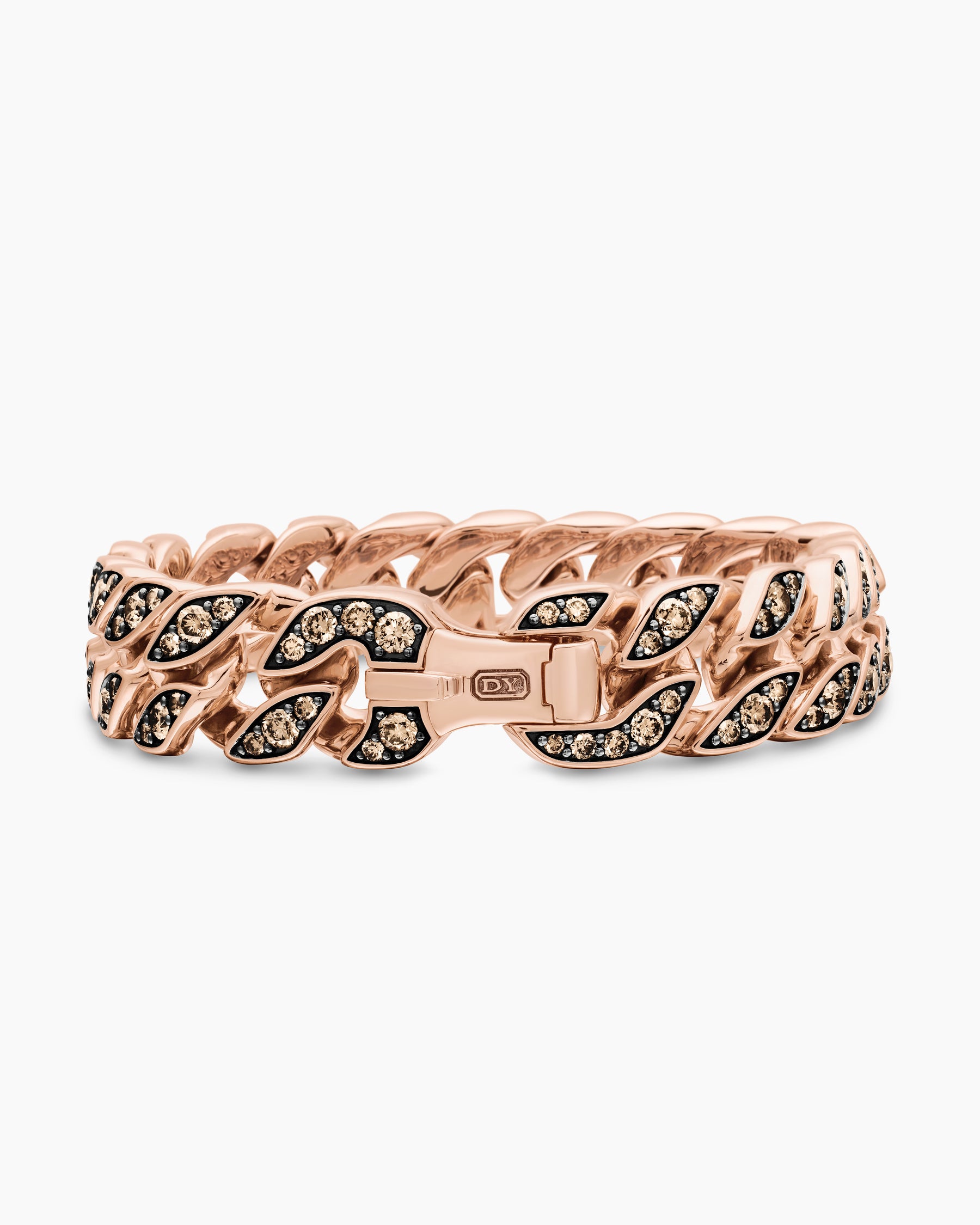 Curb Chain Bracelet in 18K Rose Gold with Cognac Diamonds, 14.5mm - Image 6