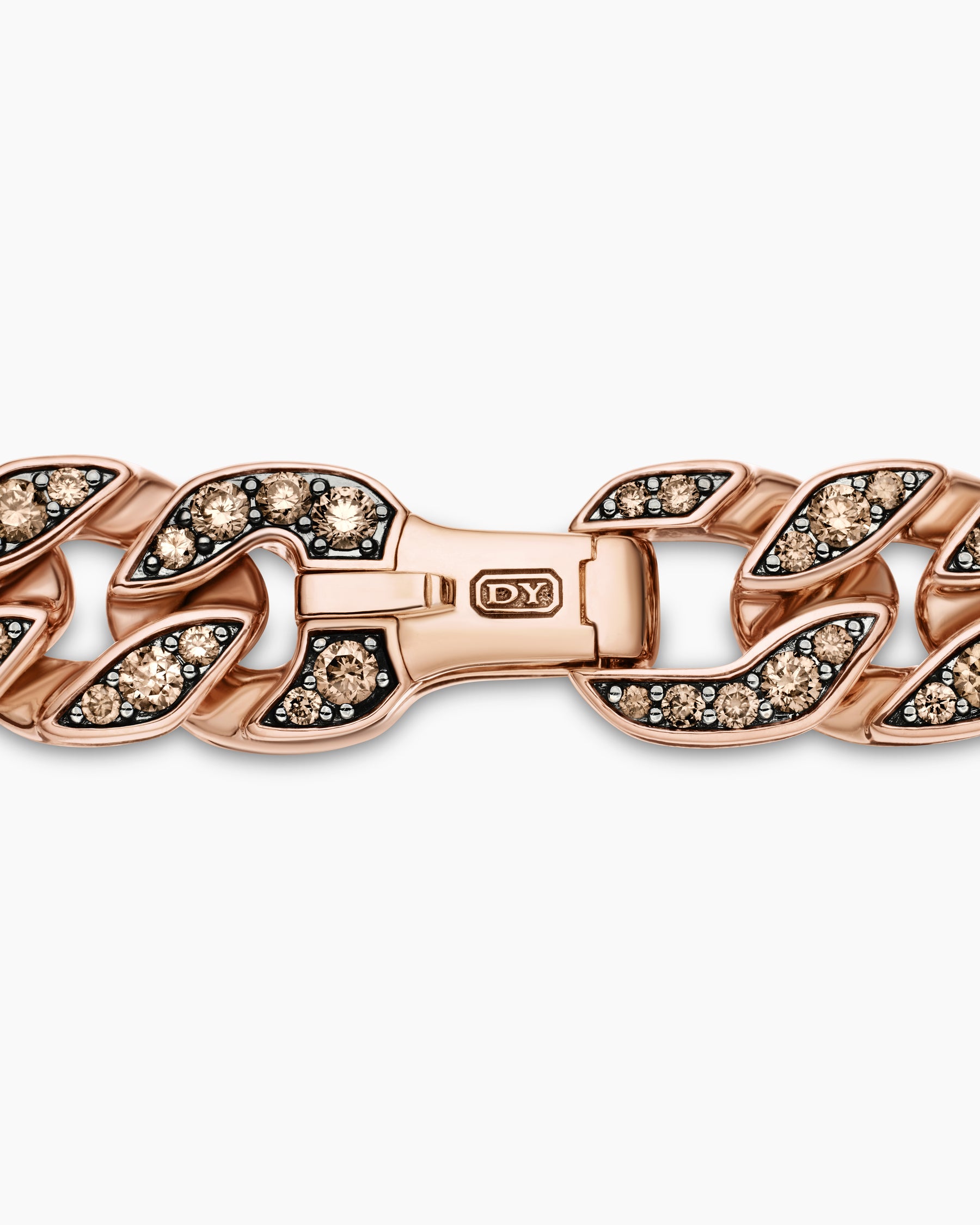 Curb Chain Bracelet in 18K Rose Gold with Cognac Diamonds, 14.5mm - Image 7