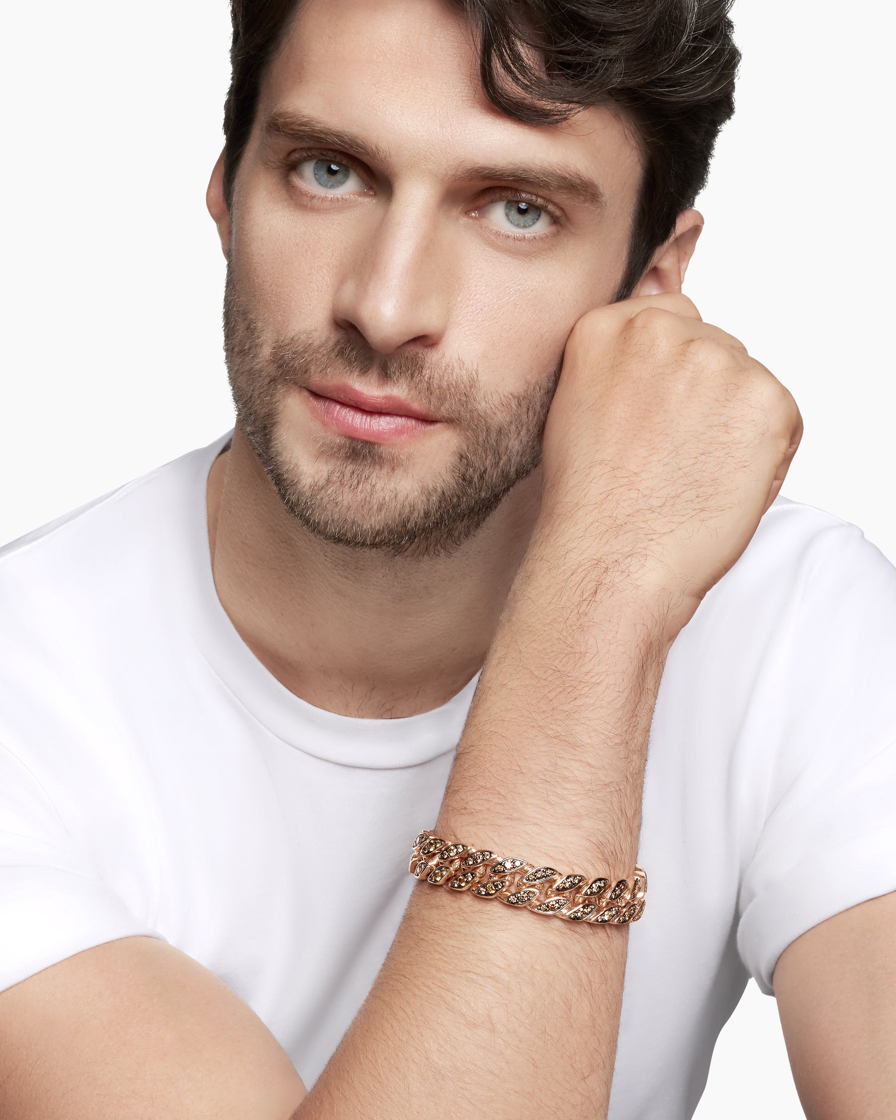 Curb Chain Bracelet in 18K Rose Gold with Cognac Diamonds, 14.5mm - Image 8