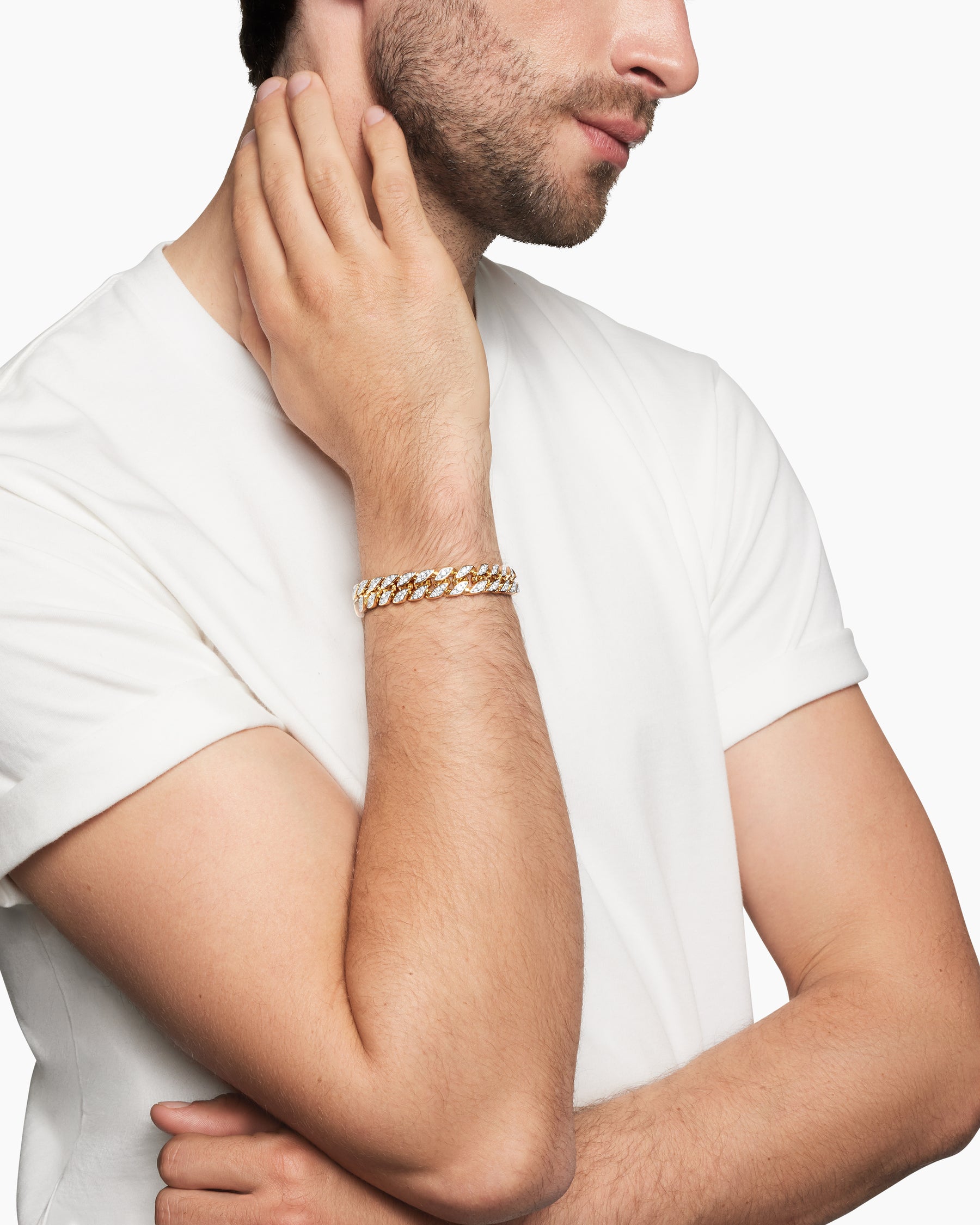 Curb Chain Bracelet in 18K Yellow Gold with Diamonds, 11.5mm - Image 2