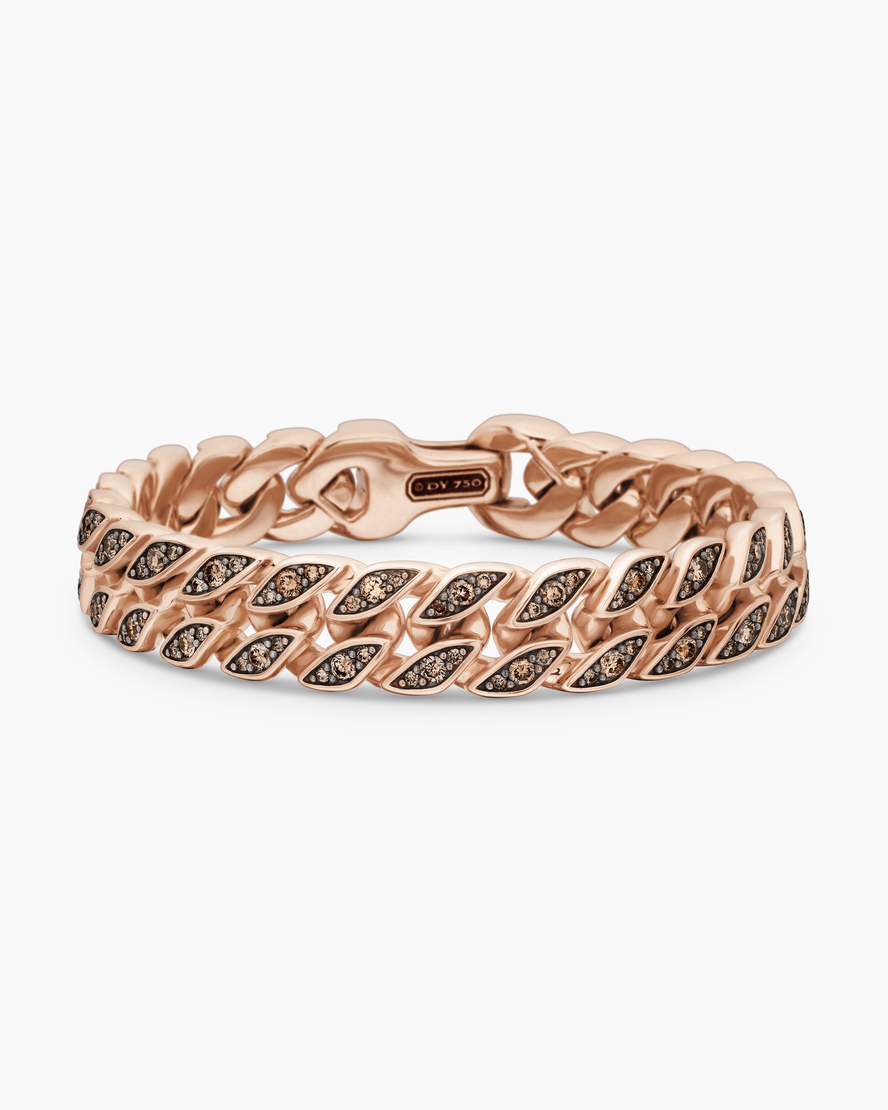 Curb Chain Bracelet in 18K Rose Gold with Cognac Diamonds, 11.5mm - Image 4
