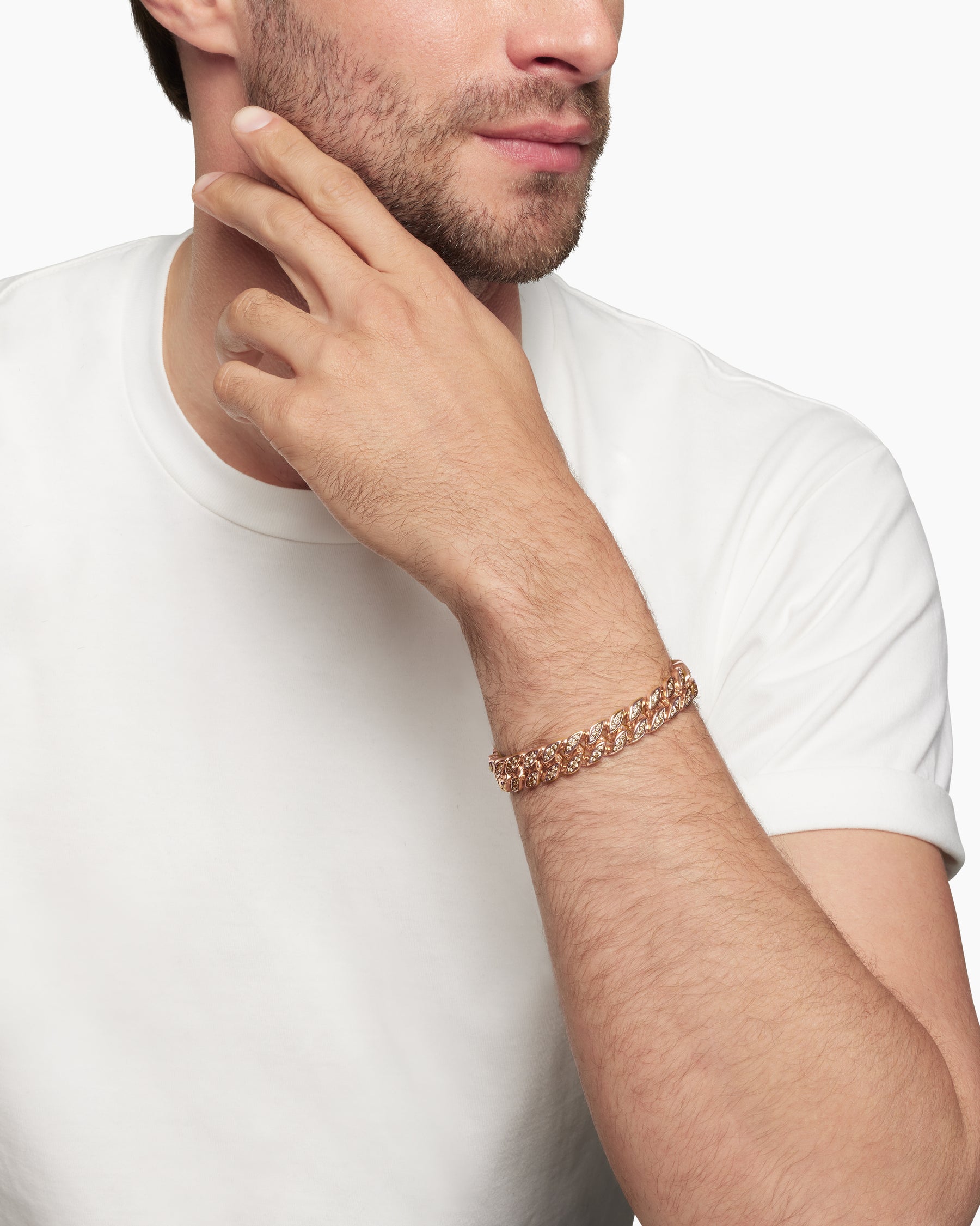 Curb Chain Bracelet in 18K Rose Gold with Cognac Diamonds, 11.5mm - Image 8