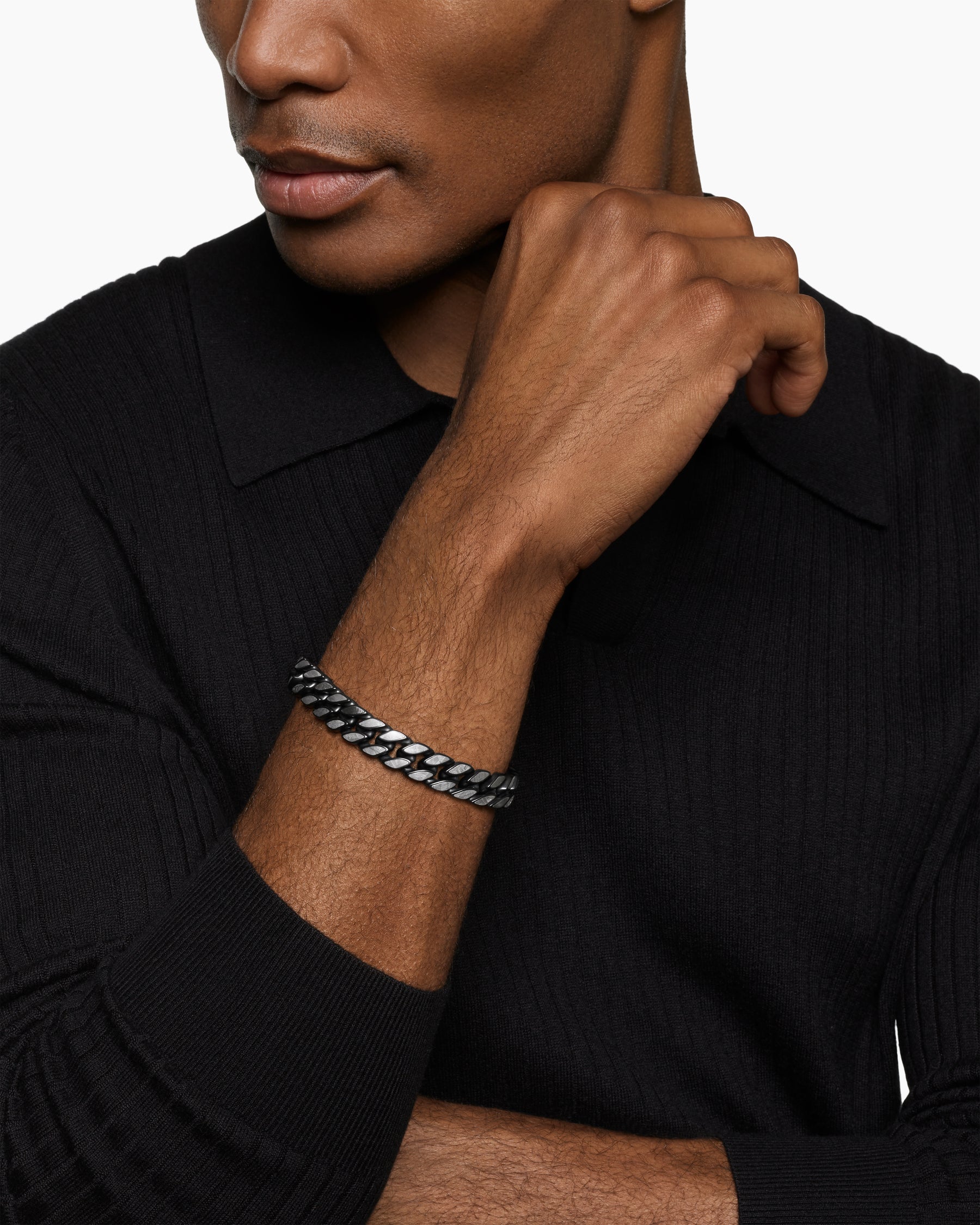 Curb Chain Bracelet in Black Titanium with Meteorite, 11.5mm - Image 2