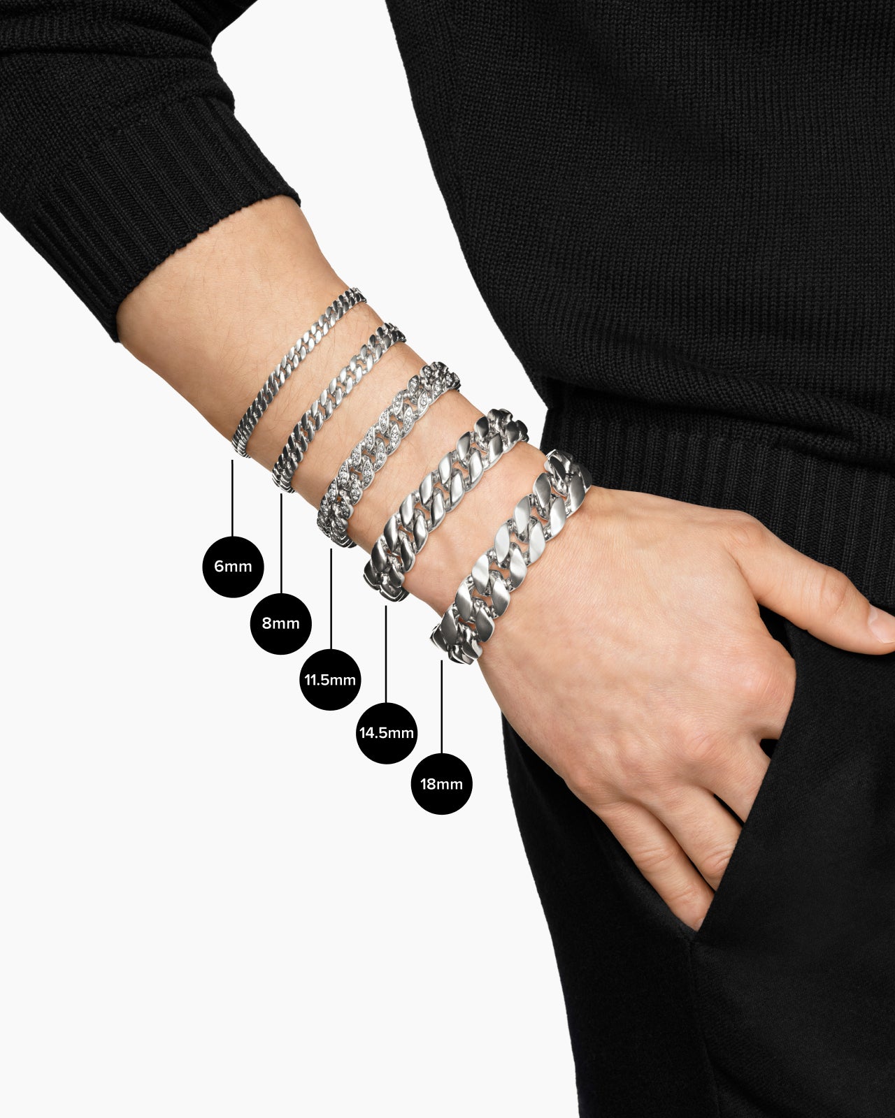 Curb Chain Bracelet in Black Titanium with Meteorite, 11.5mm - Image 5