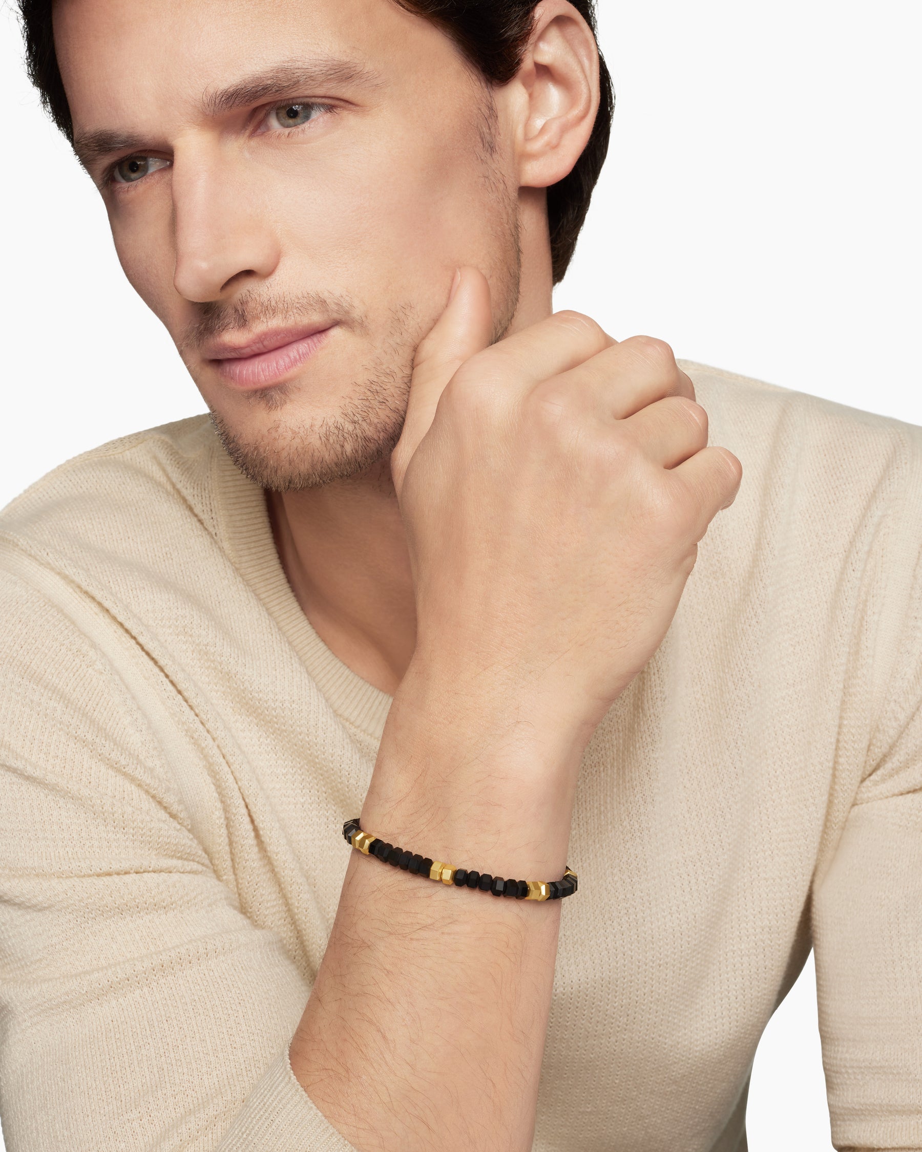 Hex Bead Bracelet with Black Onyx and 18K Yellow Gold, 6mm - Image 8