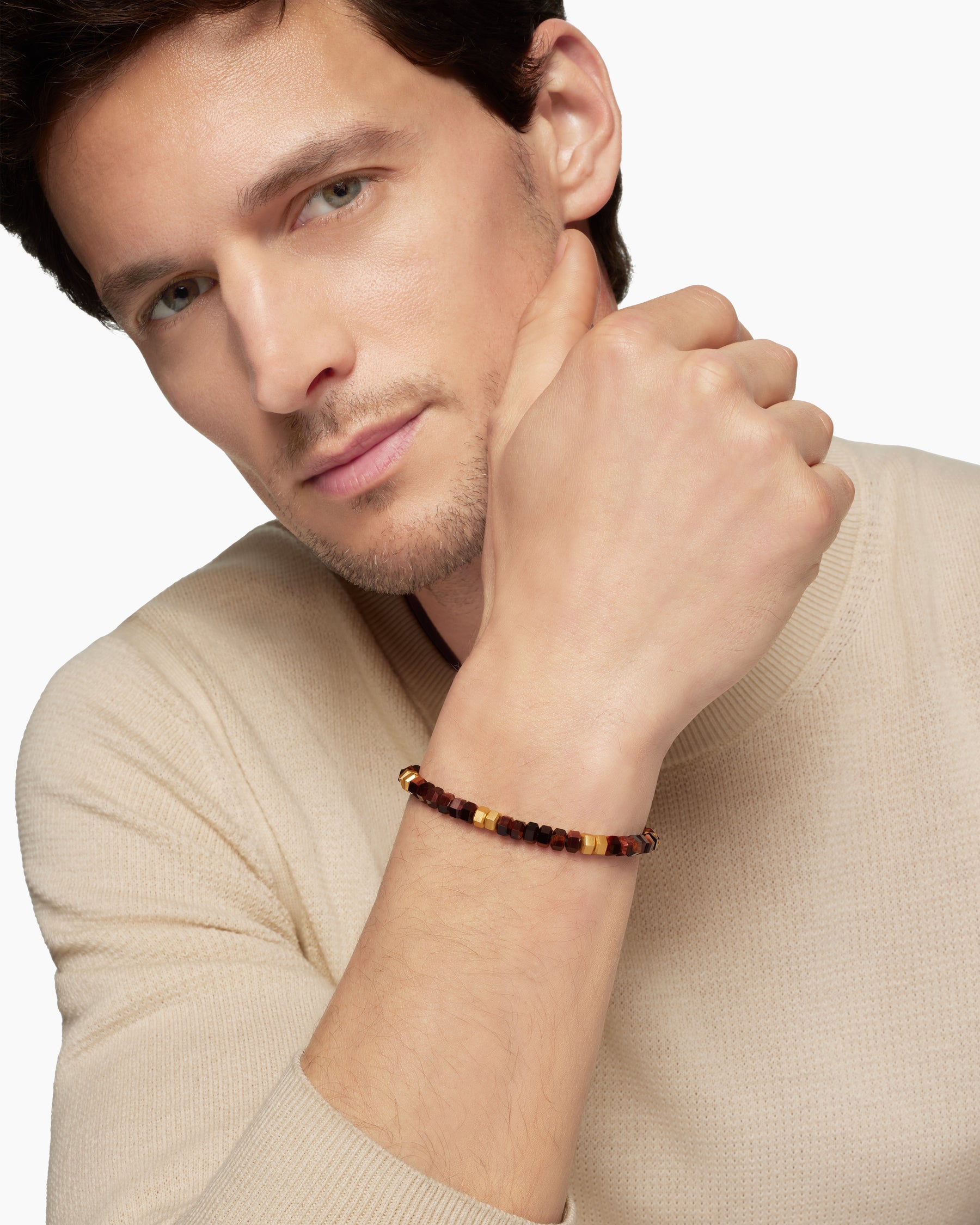 Hex Bead Bracelet with Red Tiger's Eye and 18K Yellow Gold, 6mm - Image 8