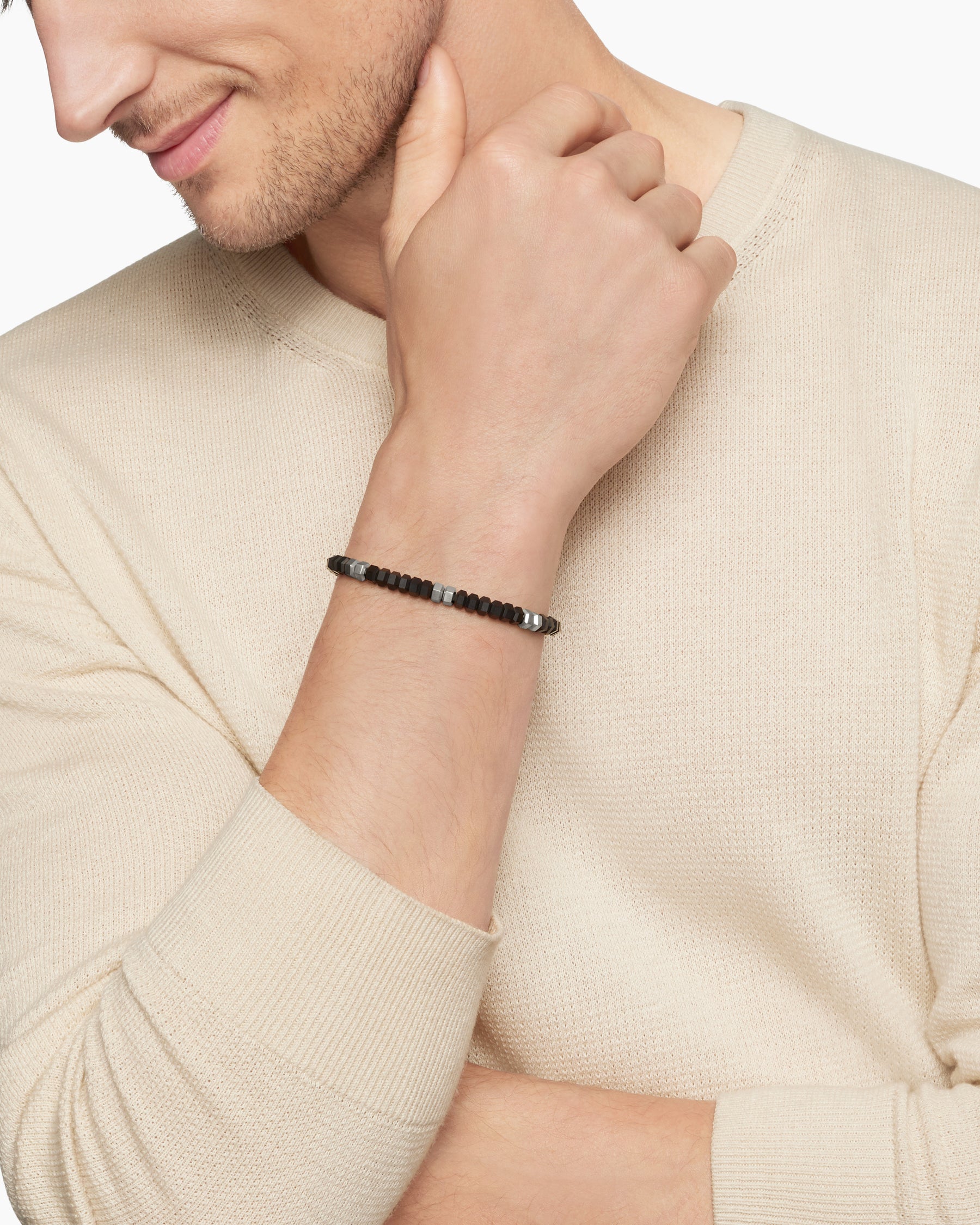 Alternative view of Hex Bead Bracelet in Sterling Silver with Black Onyx, 6mm