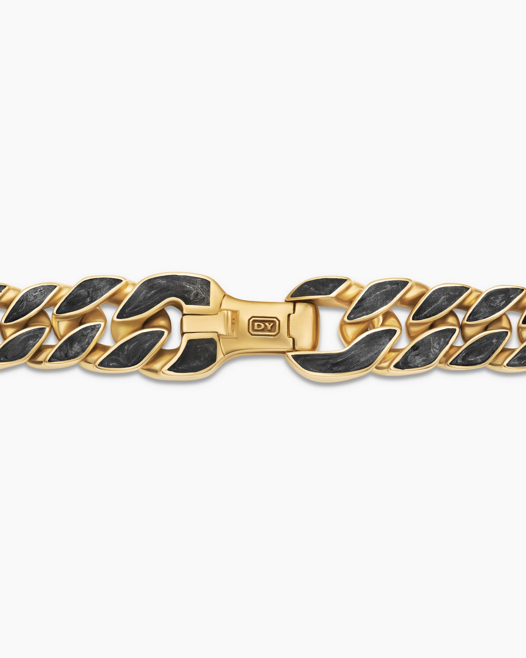 Curb Chain Bracelet in 18K Yellow Gold with Forged Carbon, 8mm - Image 4