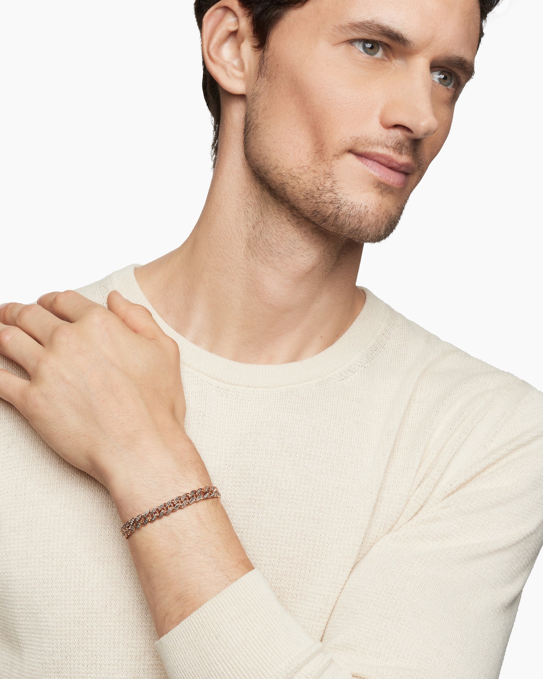Curb Chain Bracelet in 18K Rose Gold with Cognac Diamonds, 8mm - Image 2