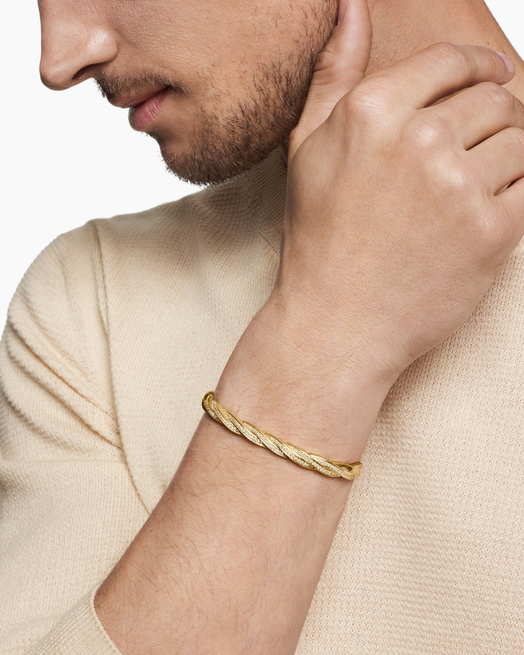 DY Helios Cuff Bracelet in 18K Yellow Gold with Diamonds, 6mm - Image 6