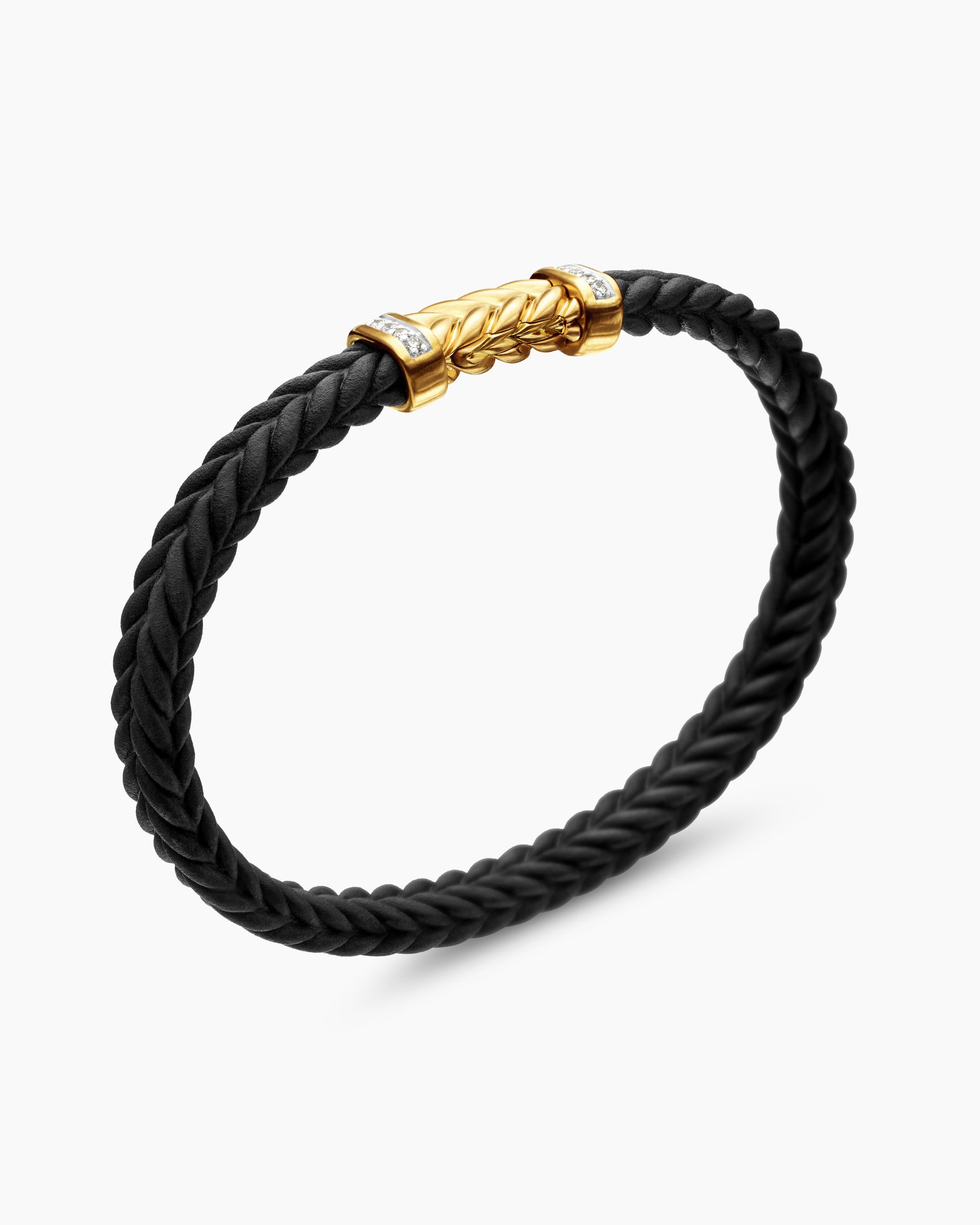 Chevron Bracelet in Black Rubber with 18K Yellow Gold and Diamonds, 6mm - Image 3