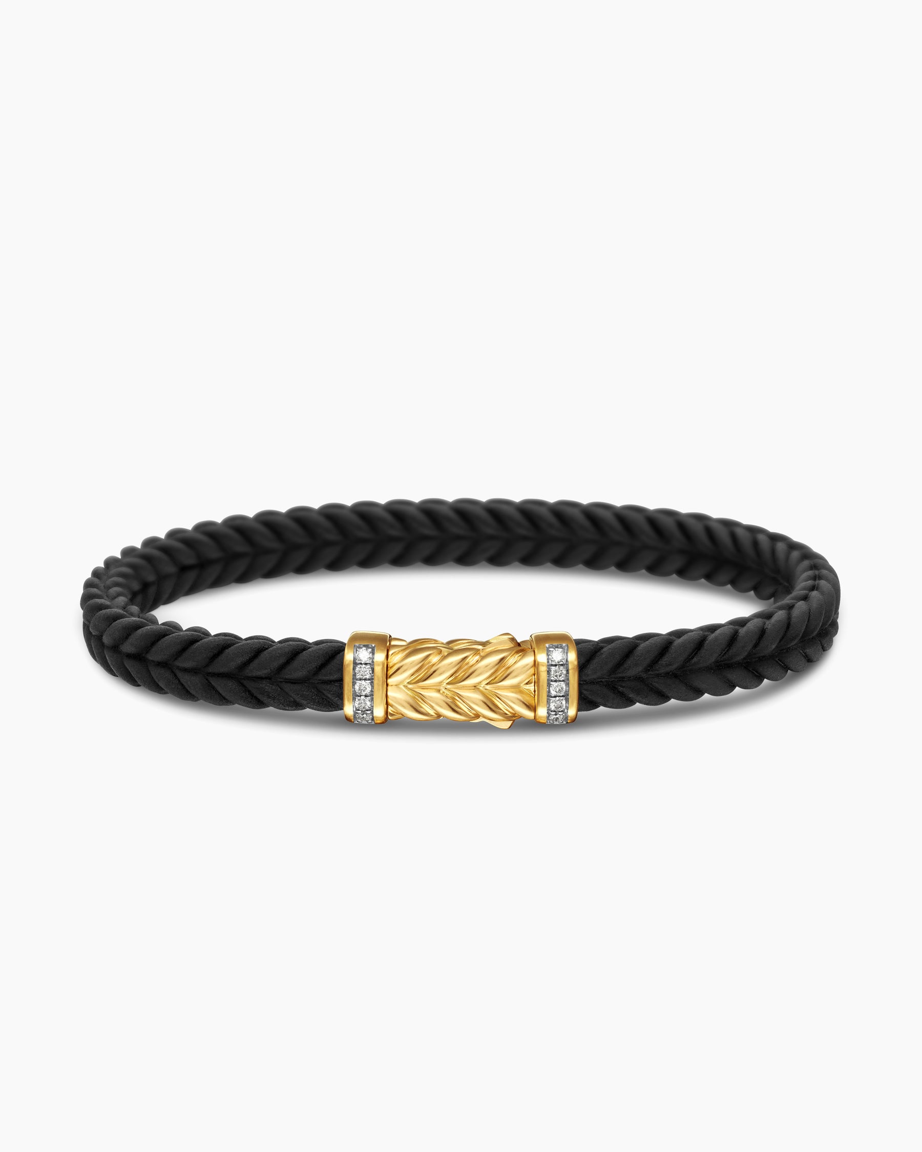 Chevron Bracelet in Black Rubber with 18K Yellow Gold and Diamonds, 6mm - Image 4