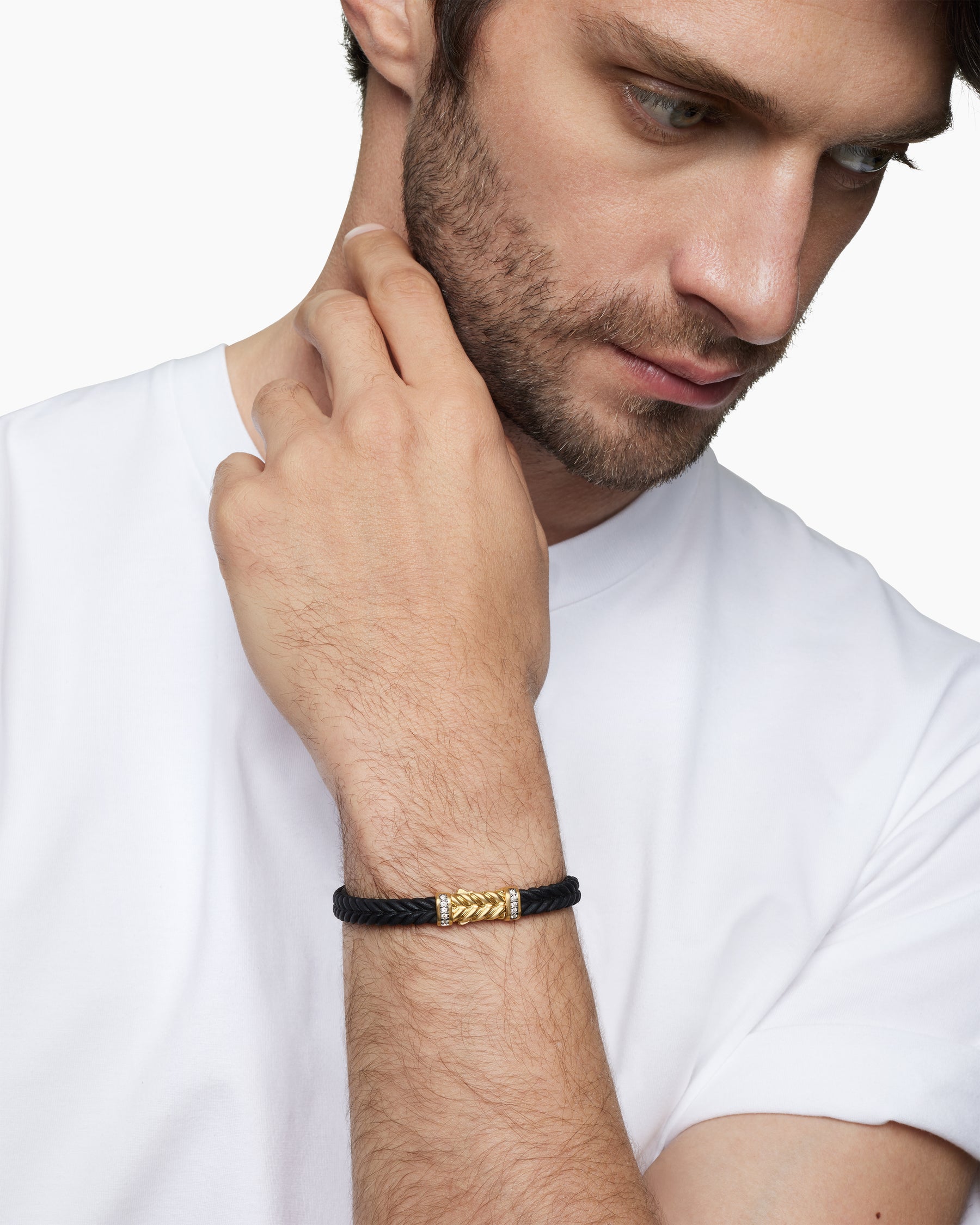 Chevron Bracelet in Black Rubber with 18K Yellow Gold and Diamonds, 6mm - Image 7