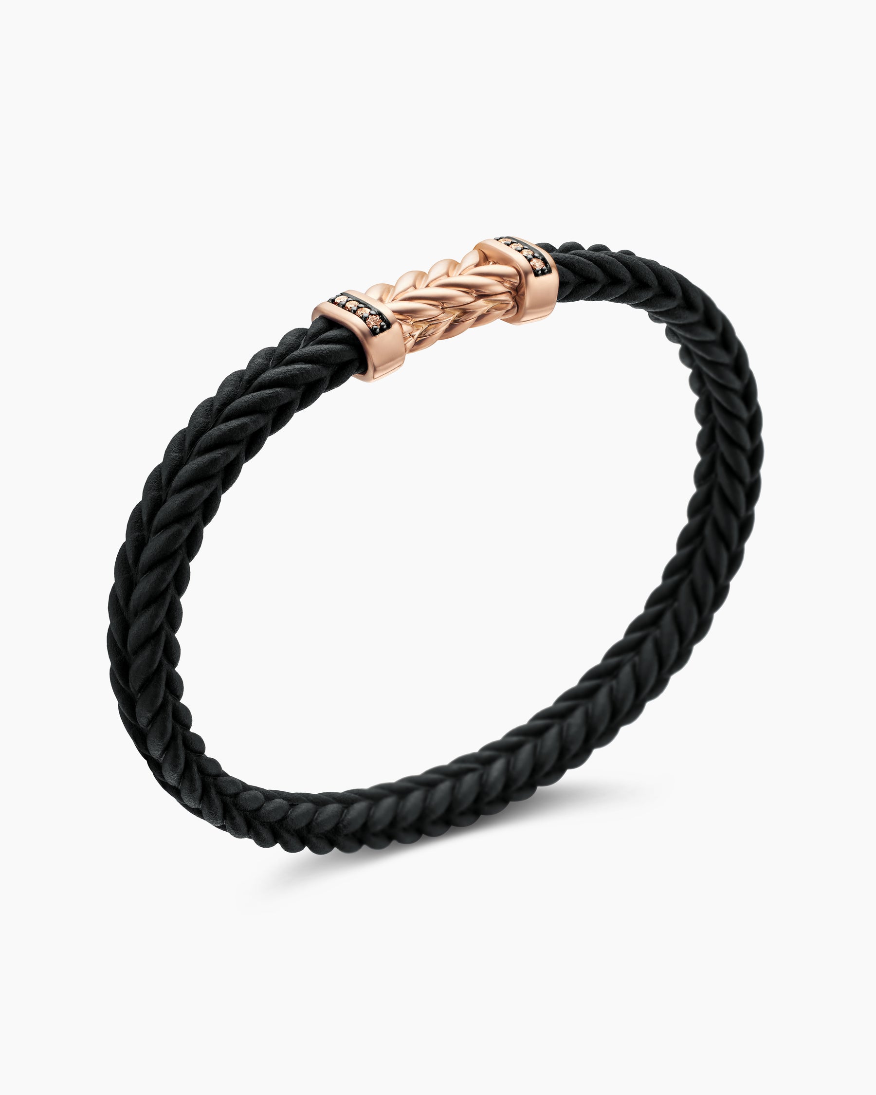Chevron Bracelet in Black Rubber with 18K Rose Gold and Cognac Diamonds, 6mm - Image 3