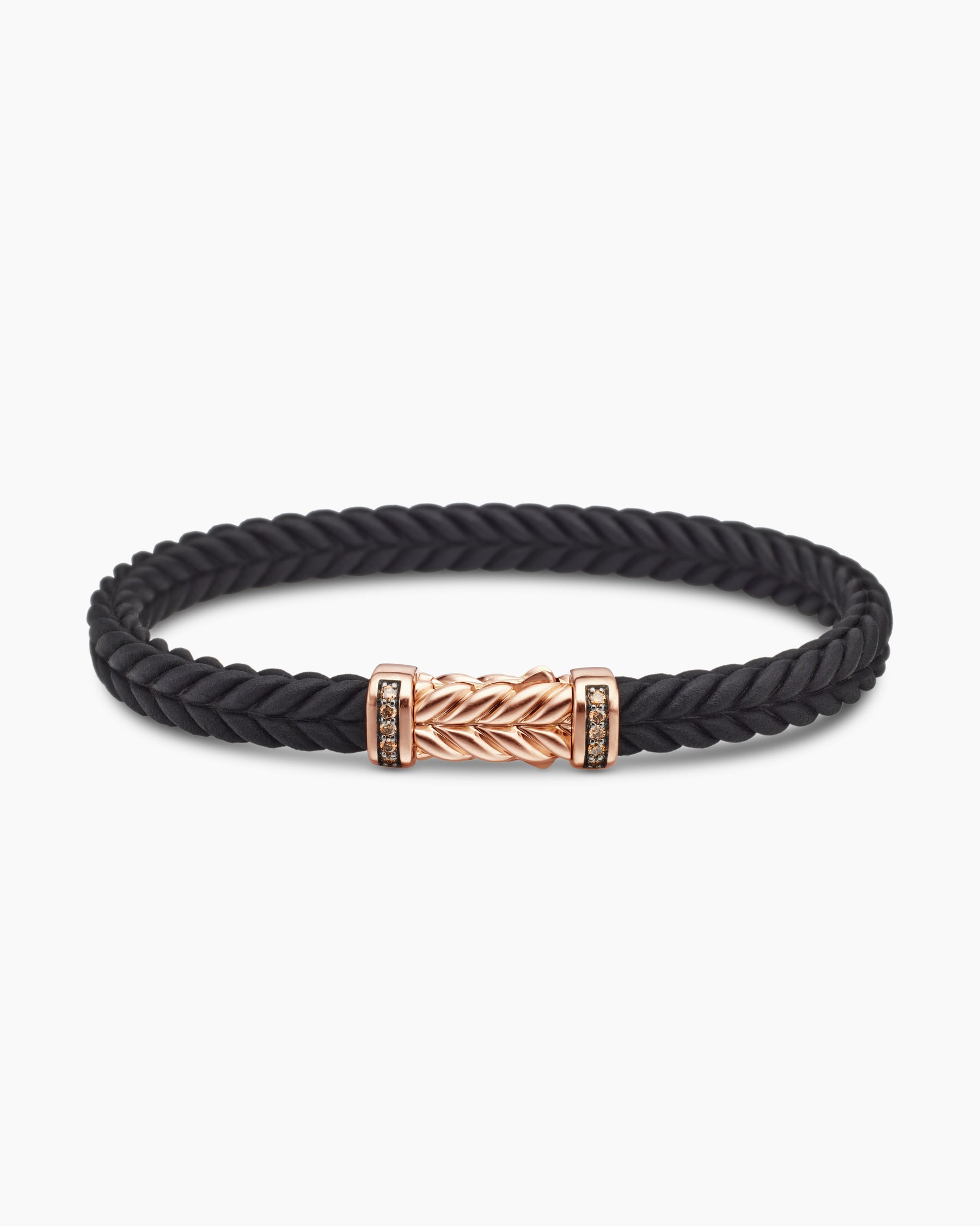 Chevron Bracelet in Black Rubber with 18K Rose Gold and Cognac Diamonds, 6mm - Image 4